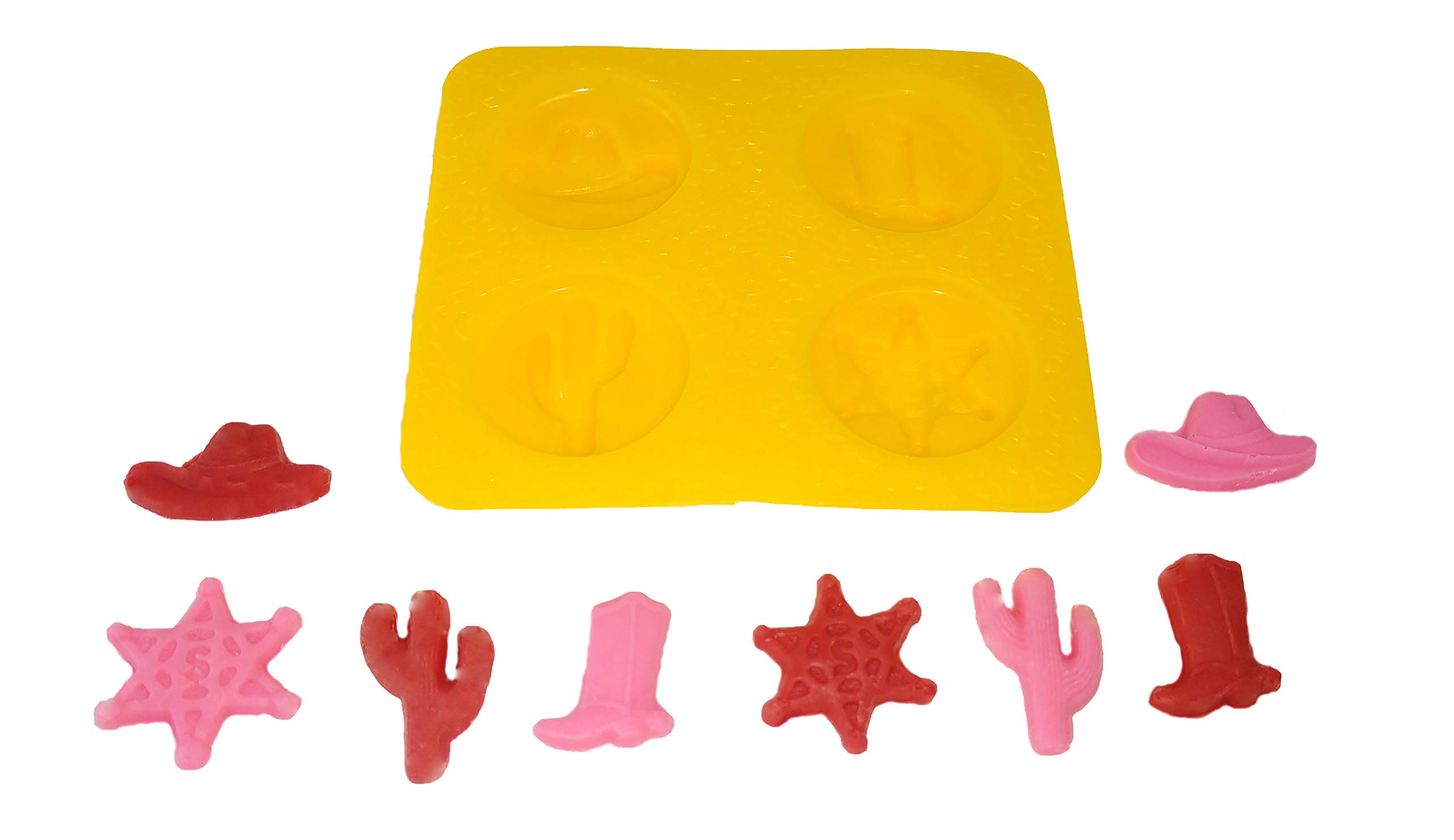 Western Cowboy Silicone Molds Set - 4 Cavity (Cowboy Hat, Boot, Cactus, Sheriff Badge) for Cream Cheese, Candy Melts, Fondant, Caramels - Perfect for DIY Candy Making, Cake Decorating, and Western Theme Parties