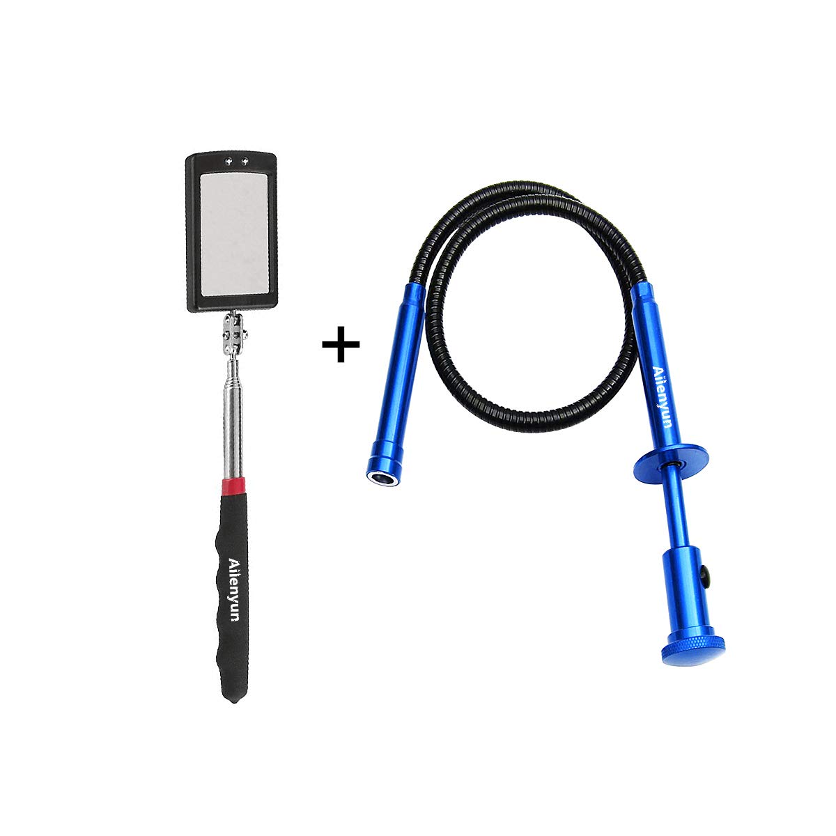 LED Telescoping Inspection Mirror & Magnetic 4-Claw Grabber Tool Set - Flexible Extendable Pickup Tool for Hard-to-Reach Areas - Perfect for Mechanics, Electricians & Home Repairs