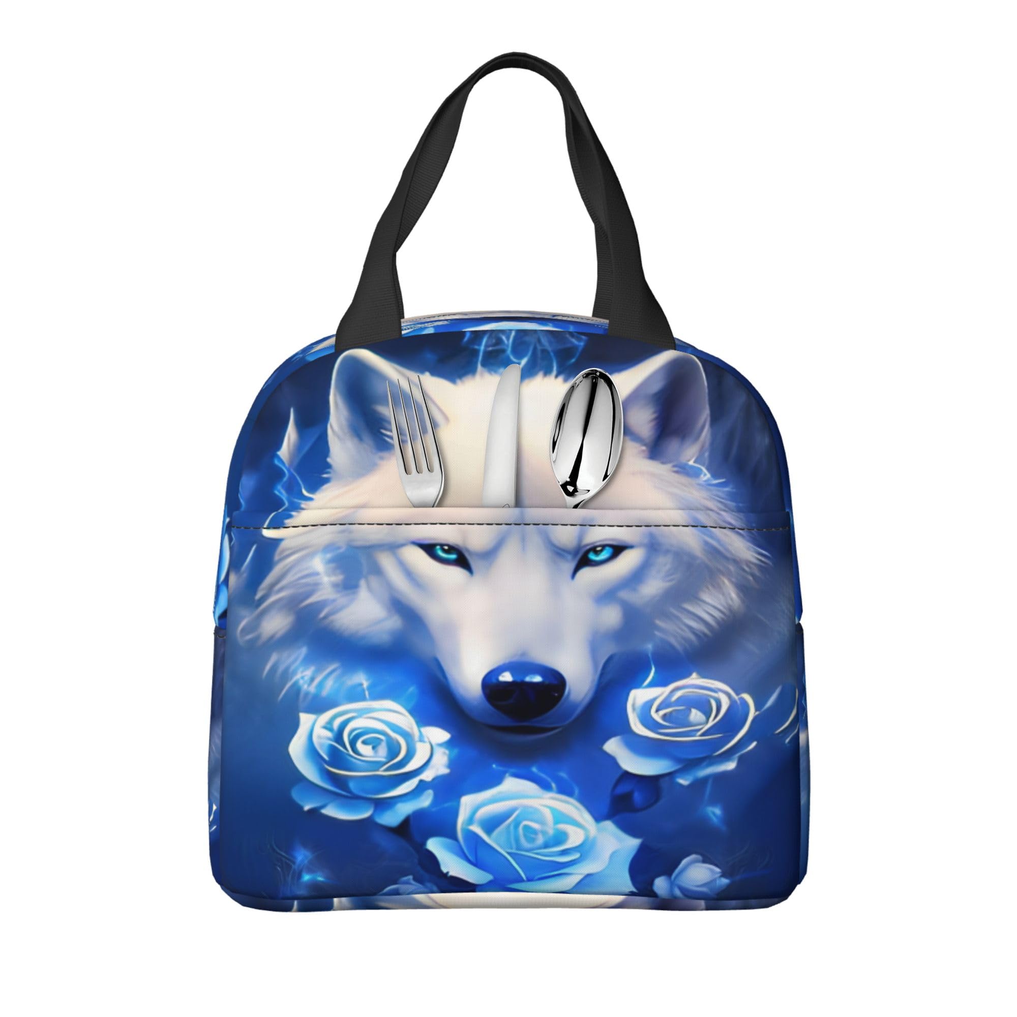 Insulated Blue Rose Wolf Lunch Box - Reusable Meal Bag for School, Work, Travel & Picnic - Food Container for Men, Women, Boys & Girls - Perfect for Office, Outdoor Activities & Daily Commute