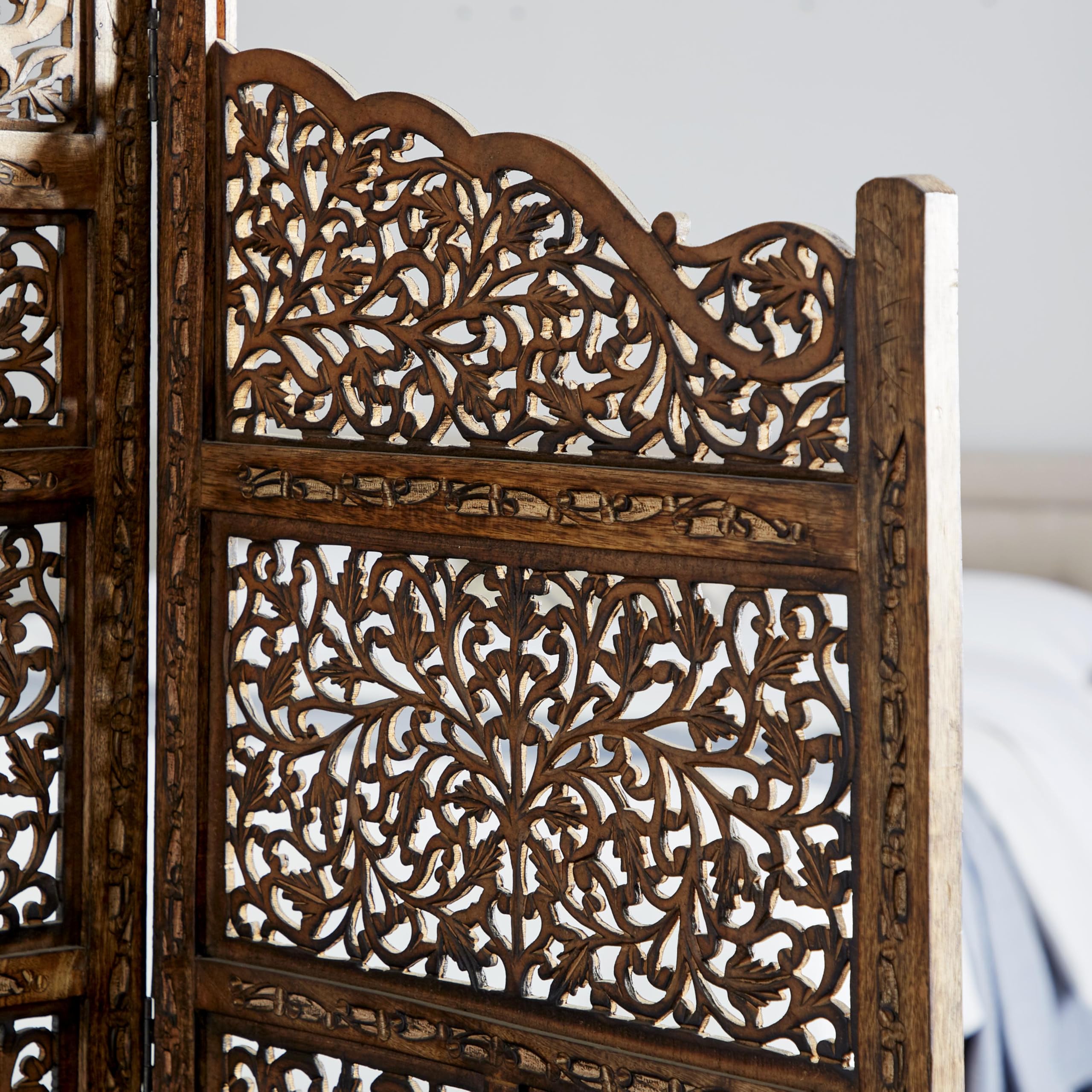 Deco 79 34006 Large 4-Panel Brown Wood Room Divider Screen - 80