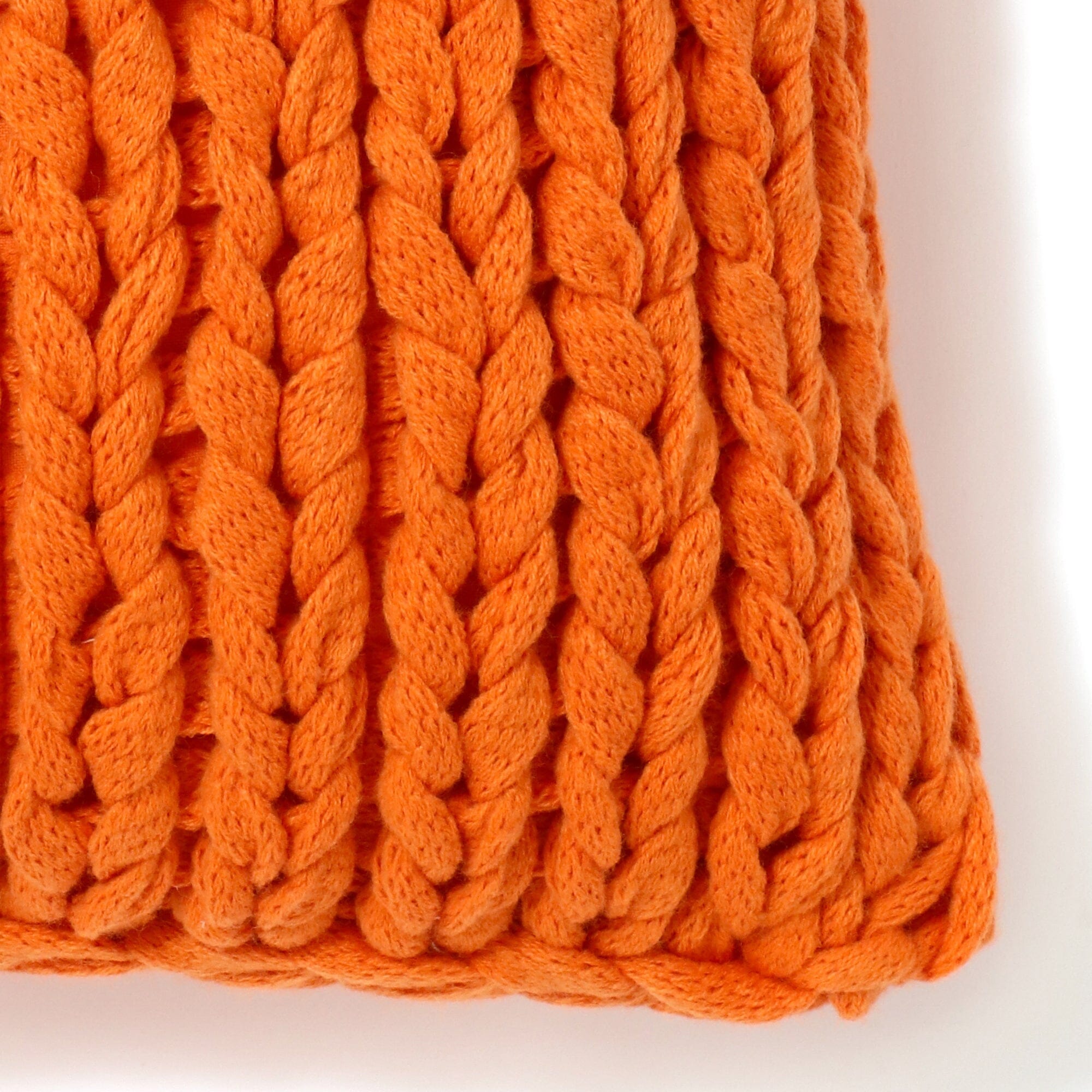 Chunky Knit Cushion Cover 45x45cm Orange - Soft Handmade Boho Pillow Case for Sofa, Bed, Living Room Decor