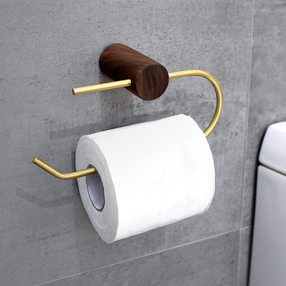 Walnut Paper Towel Holder - Wall Mount & Under Cabinet Towel Rack in Gold Brass Finish - Self Adhesive or Drilling Installation - Perfect for Bathroom, Kitchen Cabinet & Toilet Organization