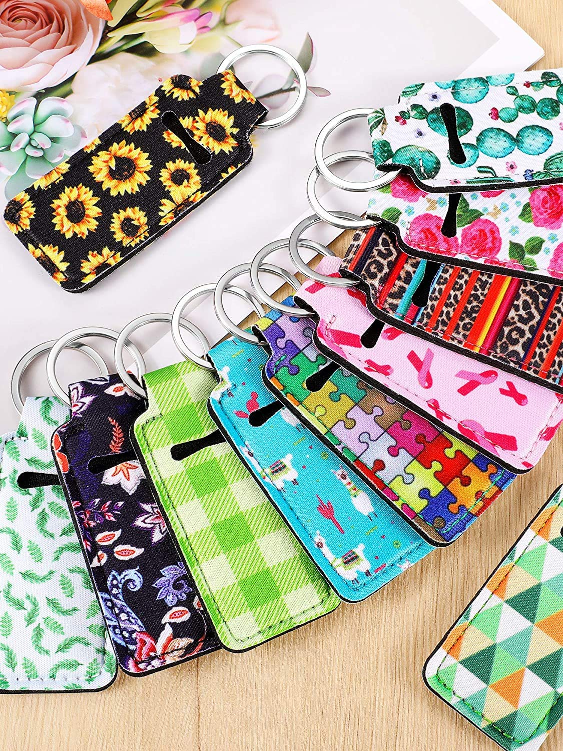 PUEZOKLY 24pcs Lip Balm Keychain & Wristlet Lanyards Set - Portable Lipstick Case for Women - Perfect for Travel & Daily Use