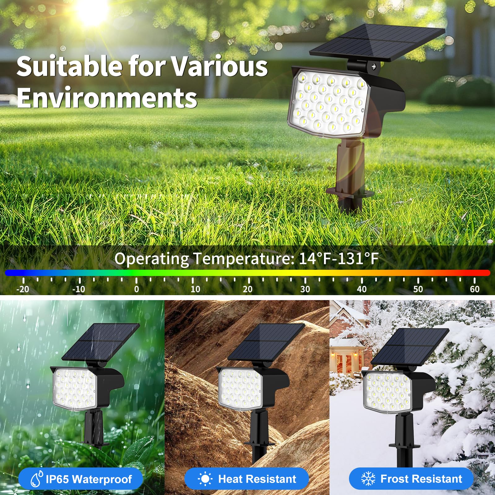 10 Pack Solar Spot Lights Outdoor Waterproof - Adjustable Solar Powered Landscape Lights for Yard, Garden, Pathway, Pool & Porch | 3 Lighting Modes | Cool White | Perfect for Nighttime Safety & Outdoor Decor