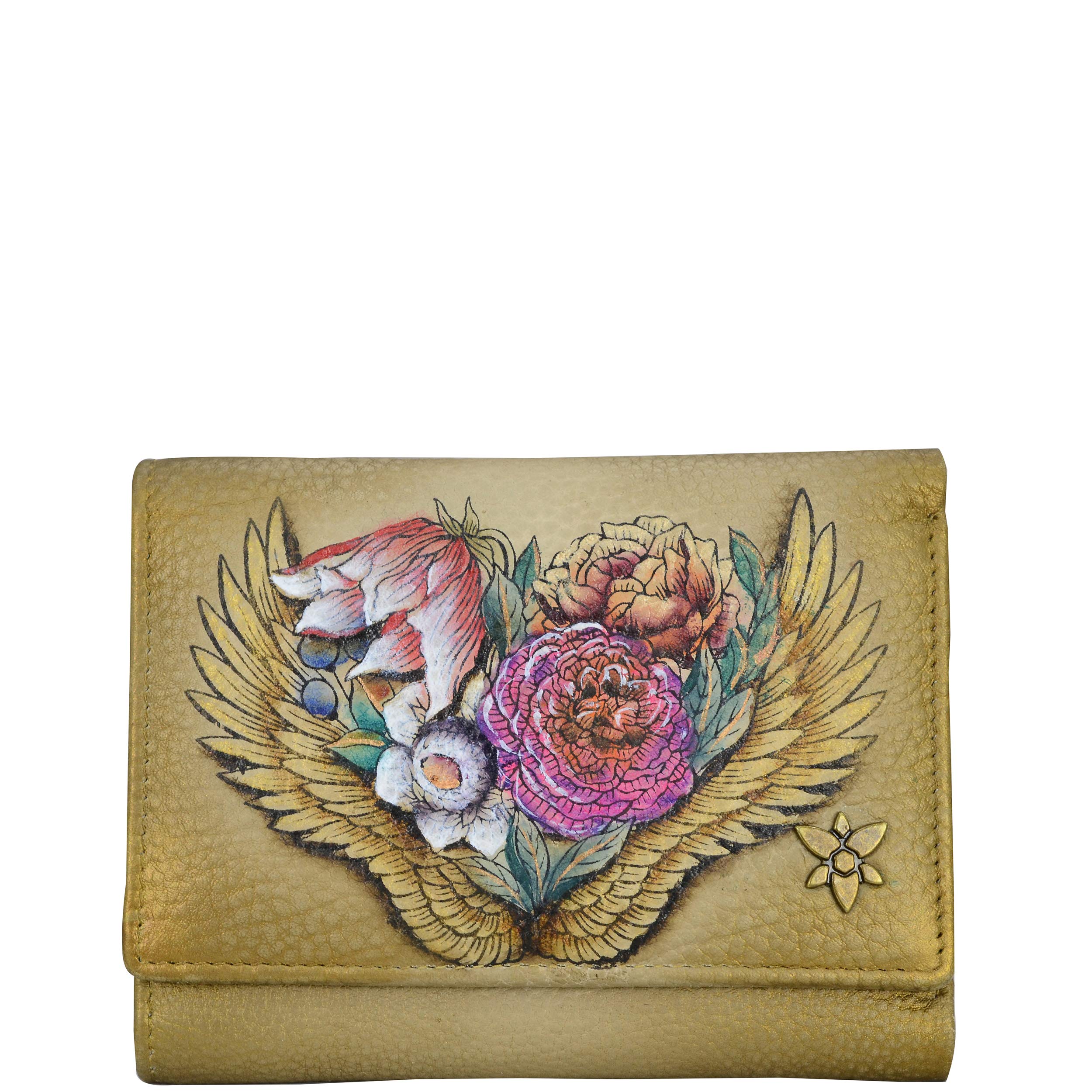 Anuschka Hand-Painted Genuine Leather Women's RFID Blocking Small Flap French Wallet - Organizer with Snap Closure, Multiple Pockets, Card Slots & ID Window - Perfect for Travel, Shopping & Everyday Use