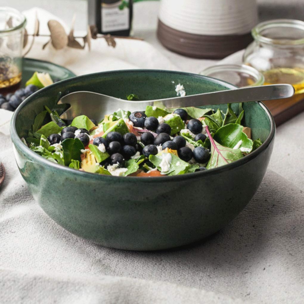 Creative Thick Ceramic Salad Bowl - Retro Style Large Fruit & Noodle Soup Bowl - Durable Household Tableware for Kitchen, Dining & Entertaining