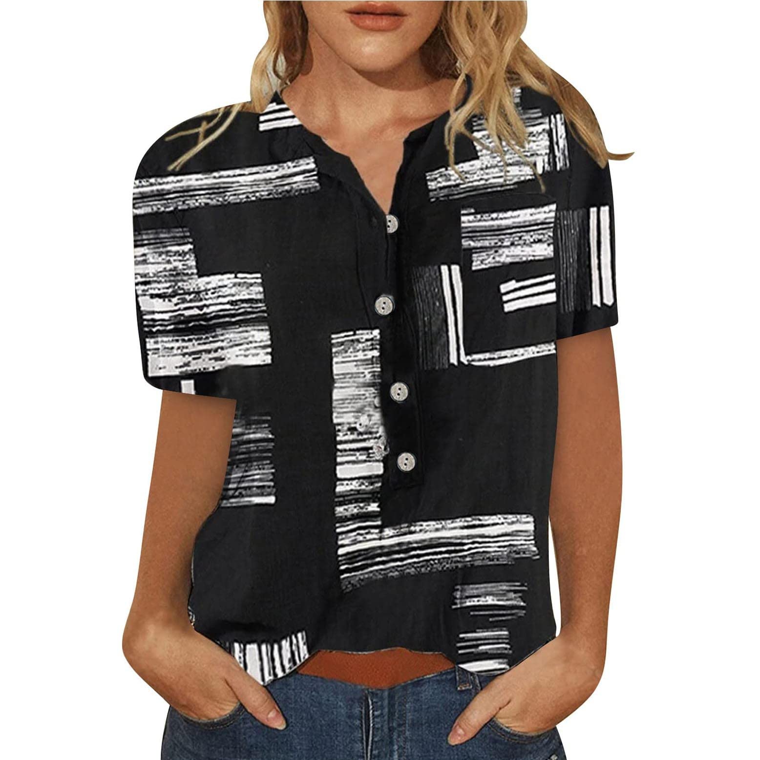 Women's Short Sleeve Button Down Shirts - Casual Summer Tops with Button Neckline for Work & Vacation | Comfortable Tee Shirts & Blouses for Office, Beach & Everyday Wear