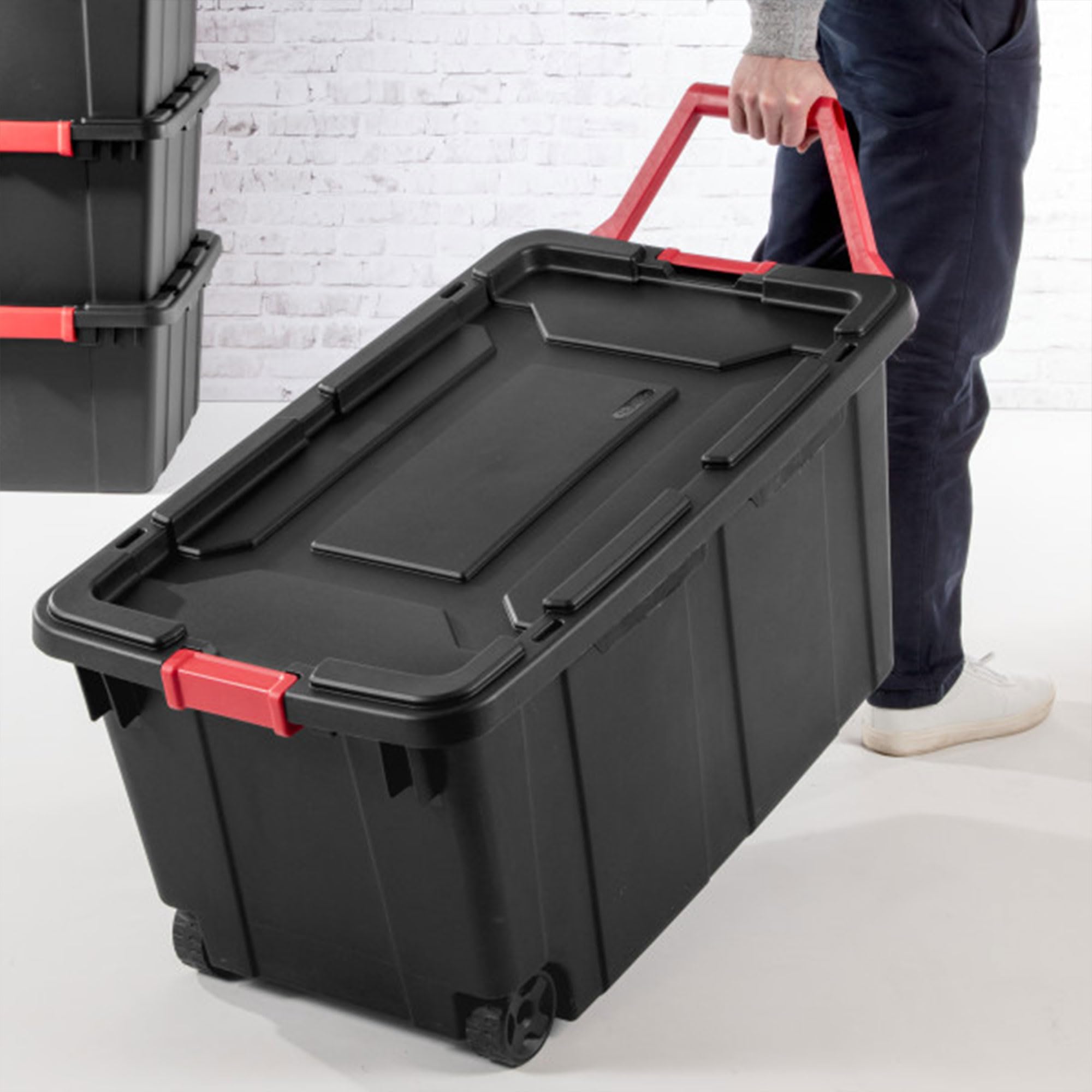 Sterilite 8-Pack 40 Gallon Storage Bins with Lids & Wheels - Heavy Duty Plastic Organizer Containers for Home, Garage, Office & Closet Organization