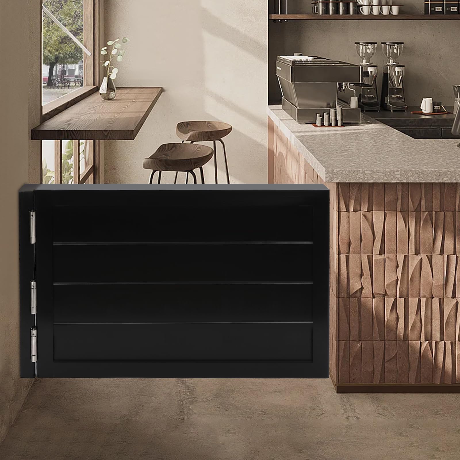 Solid Wood Cafe Swinging Door - 35.4x23.6 Inch Black Saloon Style Half Waist Door with Automatic Closing Mechanism | Perfect for Kitchen, Bar, Porch, Entrance & Counter Use