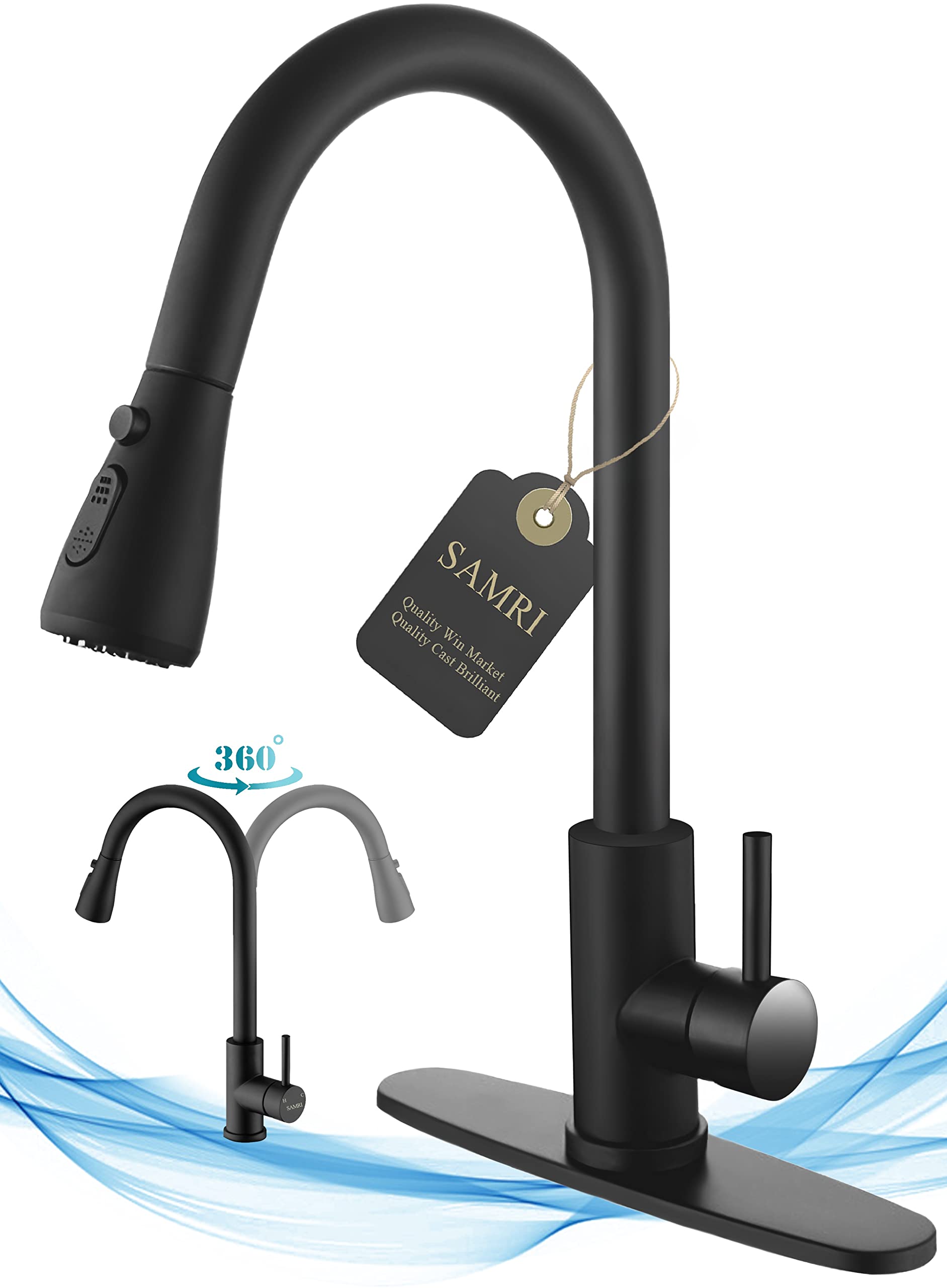 SAMRI Matte Black Kitchen Faucet with Pull Down Sprayer for Sink & RV Bar