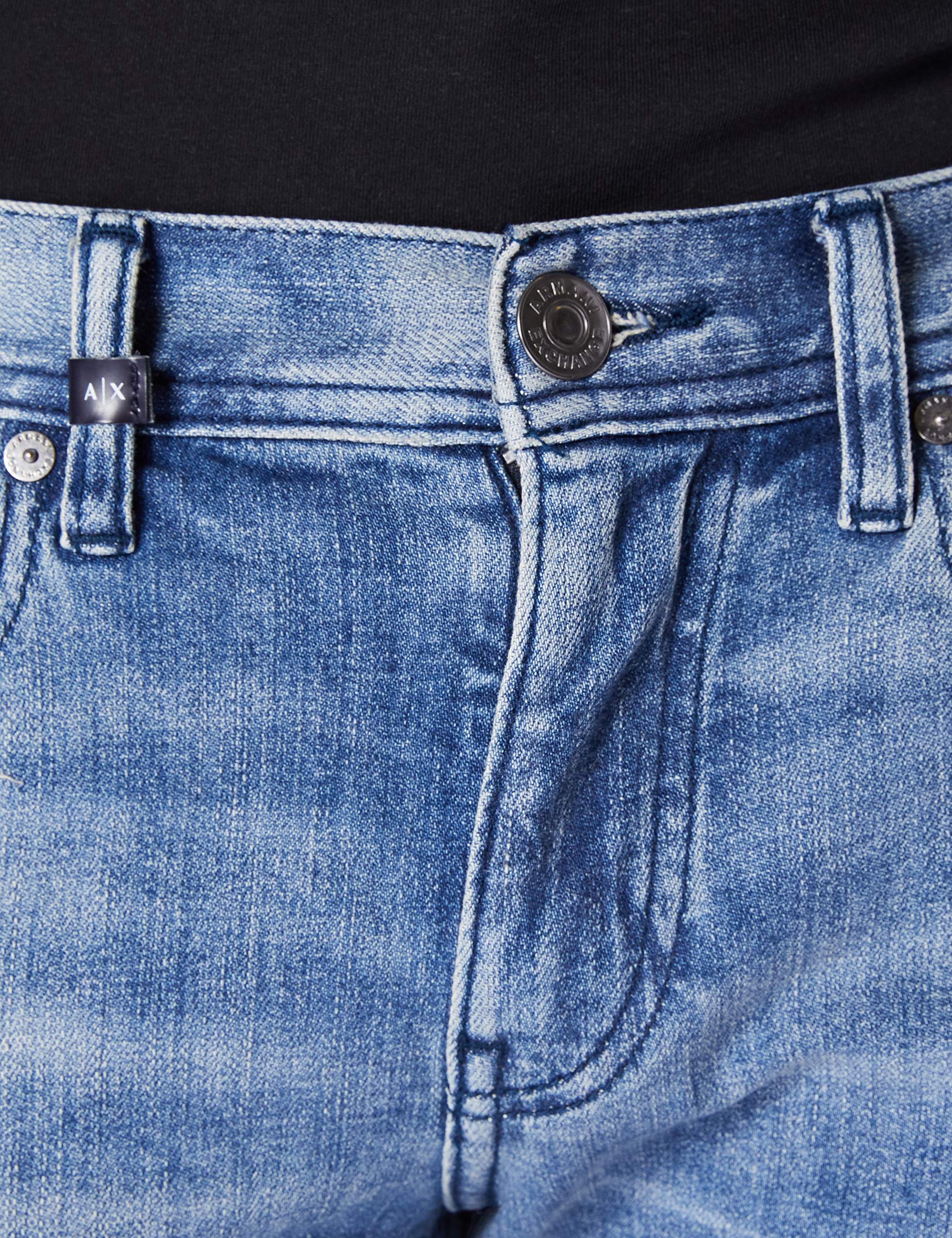 Armani Exchange Men's Slim Fit Light Wash Distressed Jeans | Stylish Ripped Denim Pants for Casual Wear & Night Out