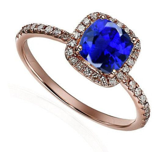 1.25 Carat Blue Sapphire & Moissanite Diamond Engagement Ring - 10k Rose Gold Wedding Band for Women - Perfect for Proposals, Anniversaries & Special Occasions