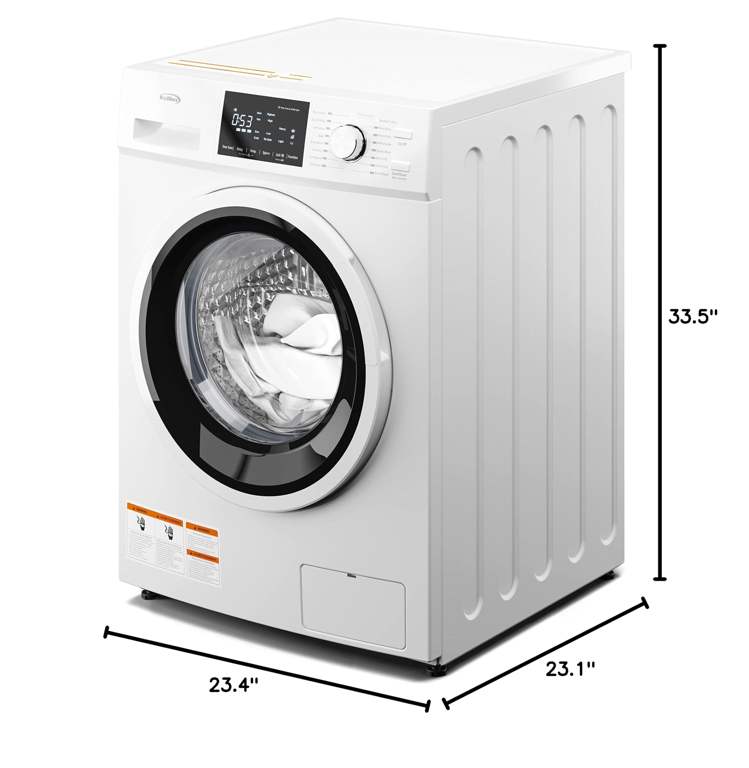 KoolMore 2.7 Cu. Ft Front Load Washing Machine - Compact Space Saving Design, 20-Min Quick Wash, 12 Cycles, Quiet Inverter Motor (120V, 24