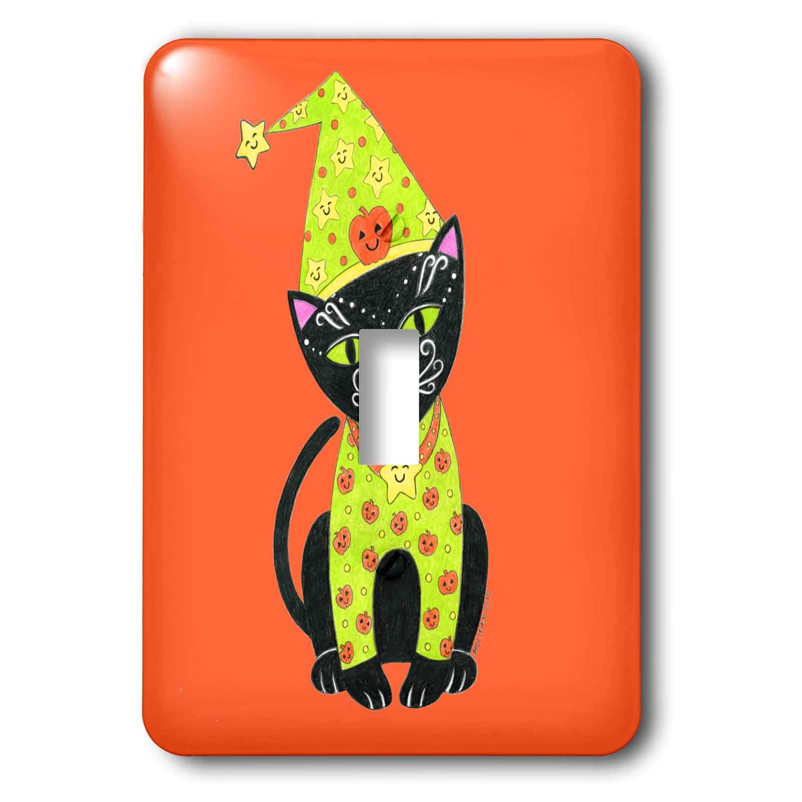 3dRose Lsp_23297_1 Black Cat in Halloween Costume - Orange Whimsical Cat Illustration Toggle Switch - Perfect for Halloween Decor, Party Supplies & Home Accessories