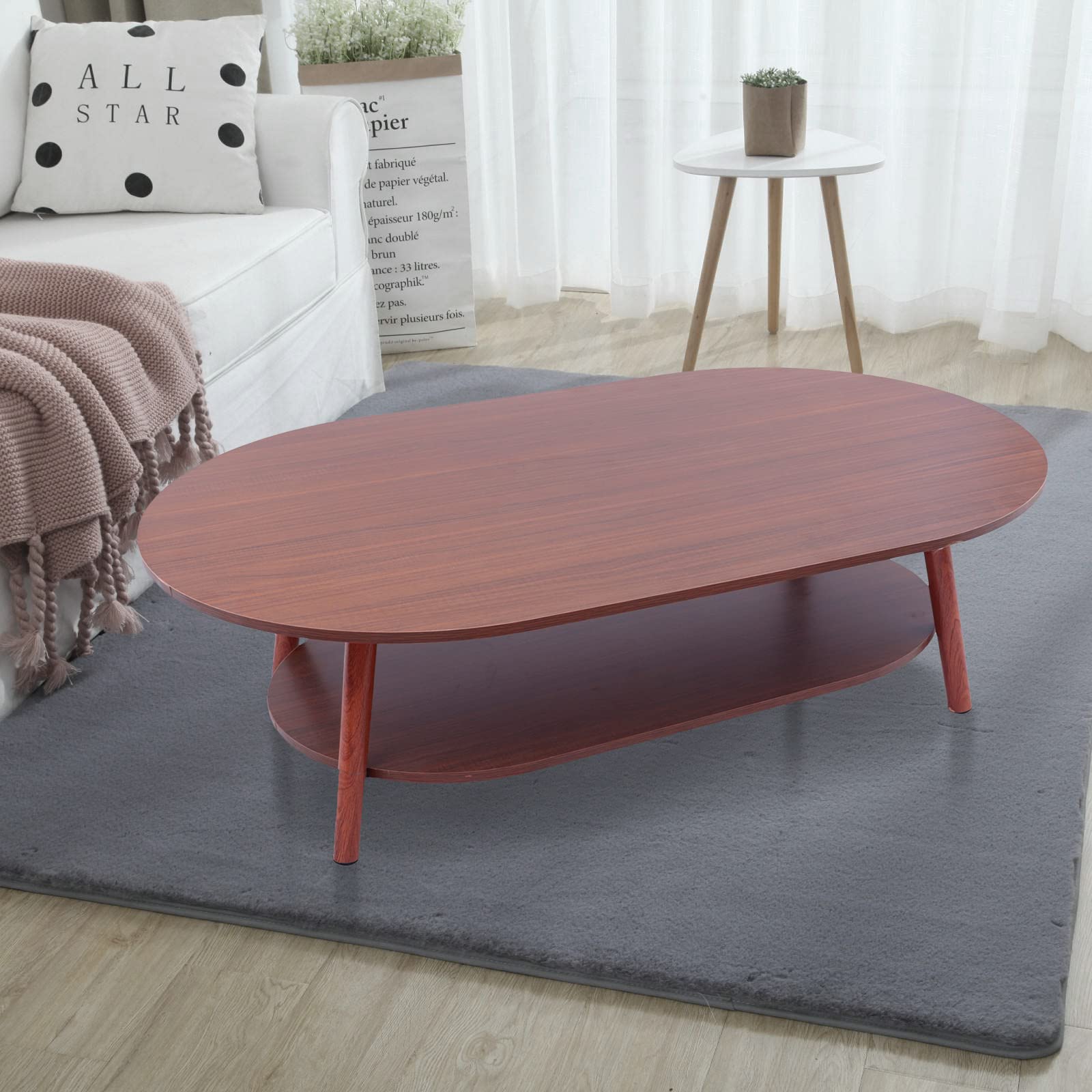 2-Tier Dark Walnut Coffee Table with Metal Frame & Storage Shelf - for Living Room & Office