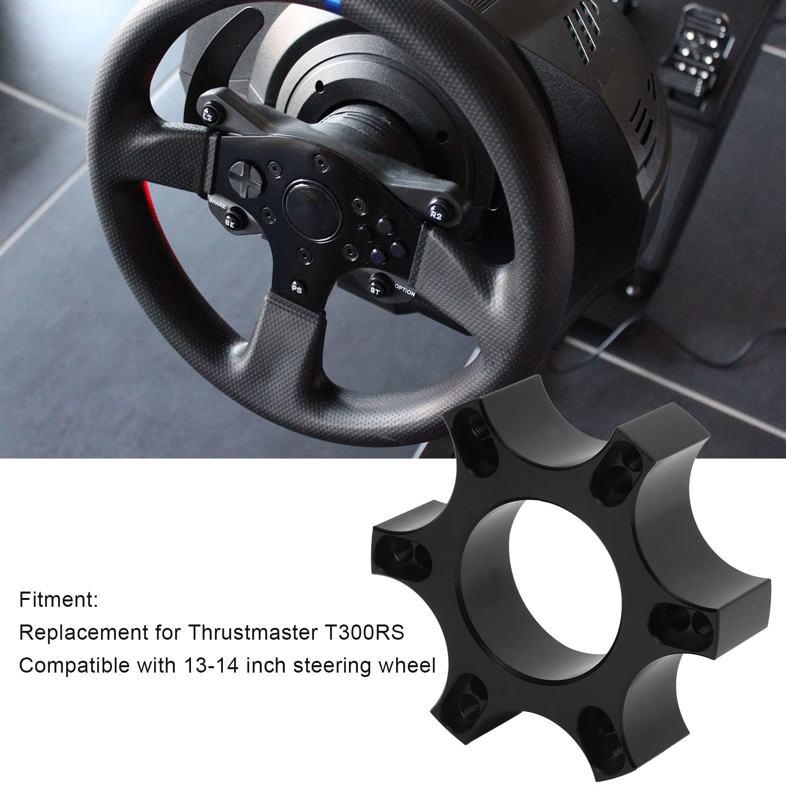 Aramox Black 70mm Steering Wheel Adapter for Thrustmaster T300RS - Compatible with 13-14 Inch Wheels (Model SW-1056) - Perfect for Racing Simulators & Gaming Setups