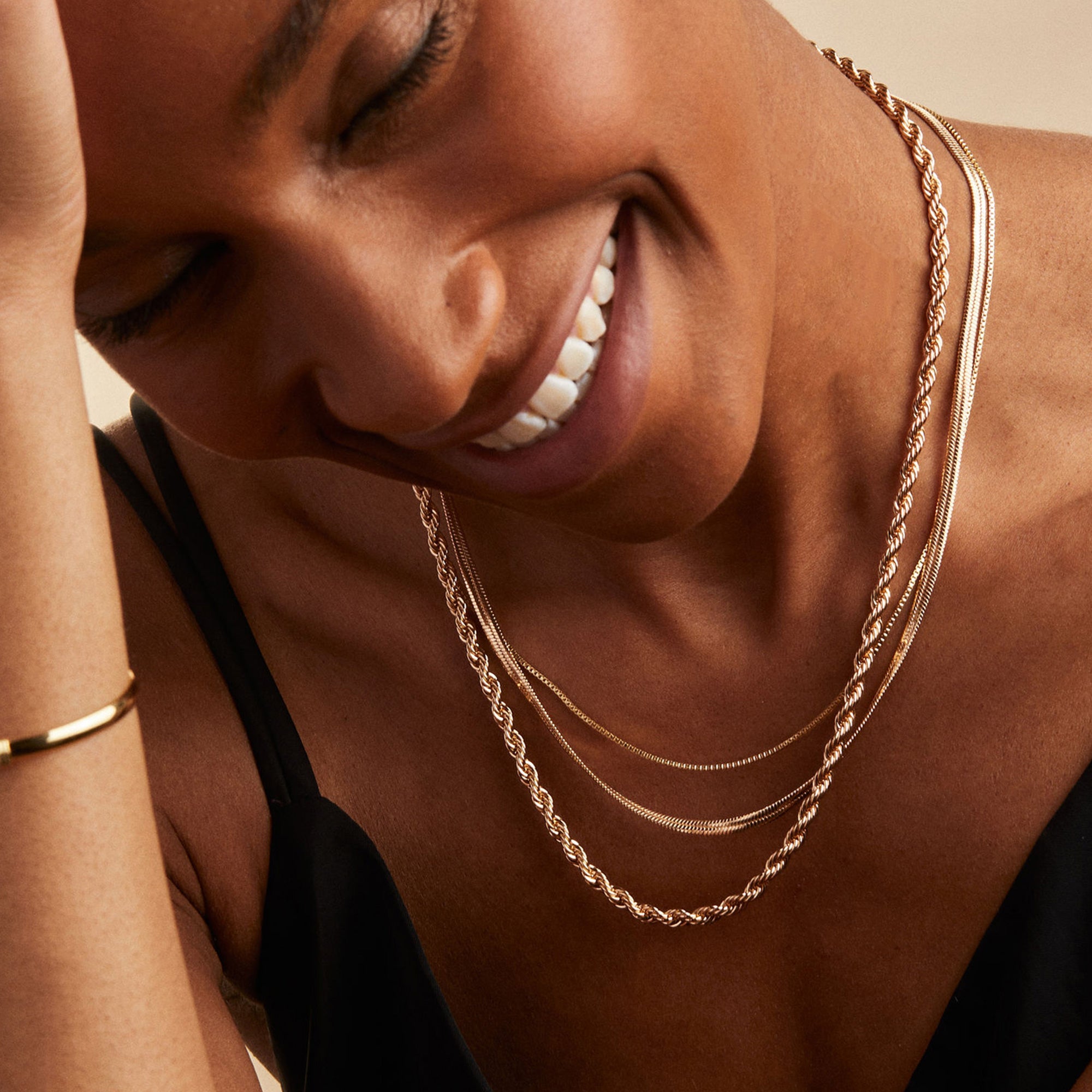 French Rope Chain Necklace for Women - 14K Gold Plated Stainless Steel Dainty Layering Necklace Jewelry Gift for Her - Perfect for Everyday Wear, Date Night & Special Occasions
