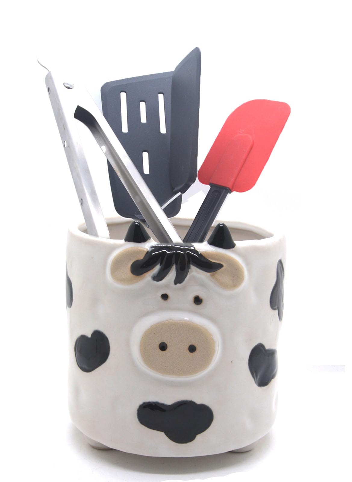 Ceramic Cow Kitchen Utensil Holder - Large Countertop Organizer for Cooking Utensils, Spatulas & Kitchen Tools - Farmhouse Decor for Kitchen Counter - Perfect Gift for Home Cooks & Cow Lovers (Use in Farmhouse Kitchens, Country Style Homes & as Unique Housewarming Gift)