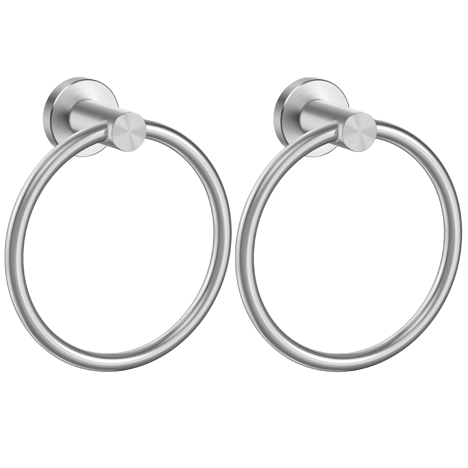 FORIOUS Brushed Nickel Towel Ring 2-Pack, SUS304 Stainless Steel Modern Bathroom Towel Holder - Wall Mounted Round Hand Towel Rack for Bath, Kitchen, RV & Home Decor (2, Brushed Nickel Finish) - Perfect for Spa, Guest Bathroom and Luxury Hotel Style