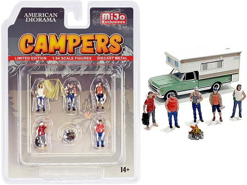 1/64 Scale Diecast Camper Figurines Set - 5 Miniature Campers & 1 Accessory for Model Displays, Diorama Scenes & Collectors by American Diorama