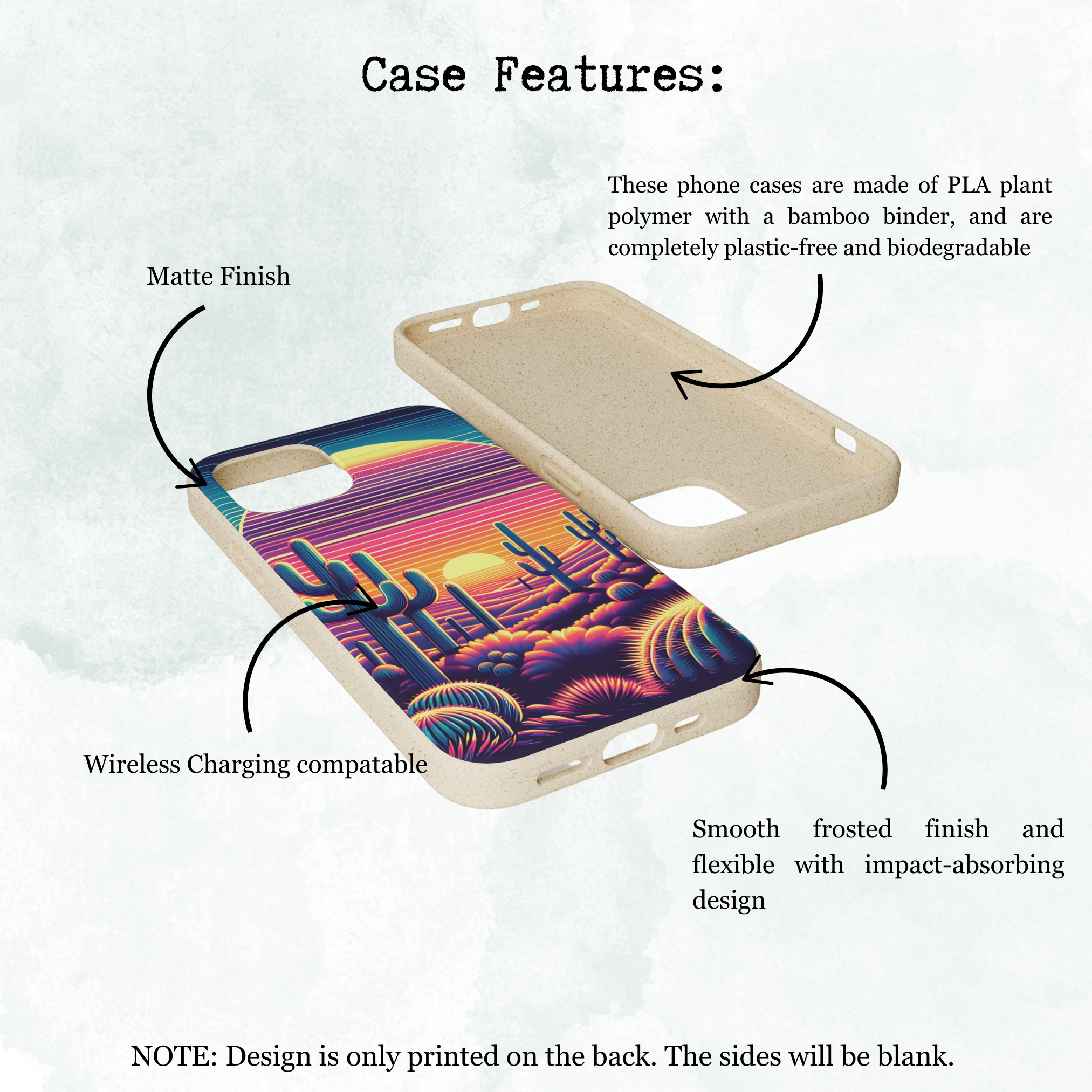 Eco-Friendly Biodegradable Phone Case - Matte Finish Sunset Desert Design, Wireless Charging Compatible for iPhone & Samsung | Perfect for Outdoor Adventures & Daily Use