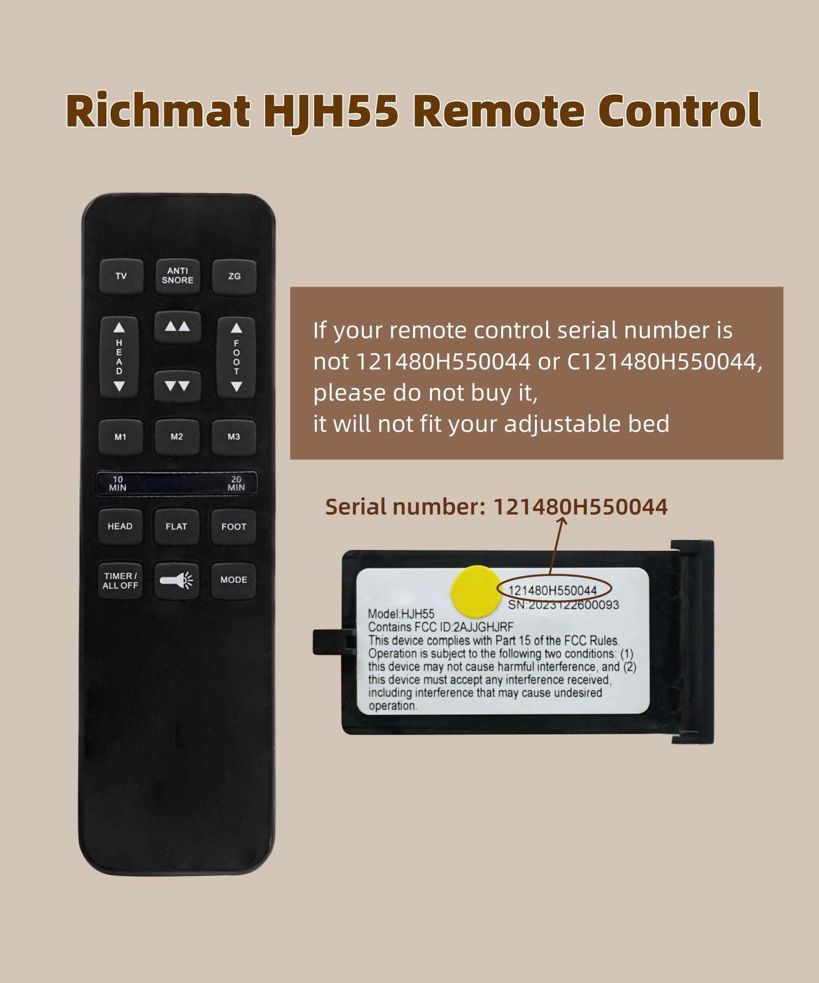 2024 Richmat HJH55 Adjustable Bed Remote Control Replacement - Compatible with Classic Brands Adjustable Beds - Perfect for Home, Hospital, and Elderly Care Use