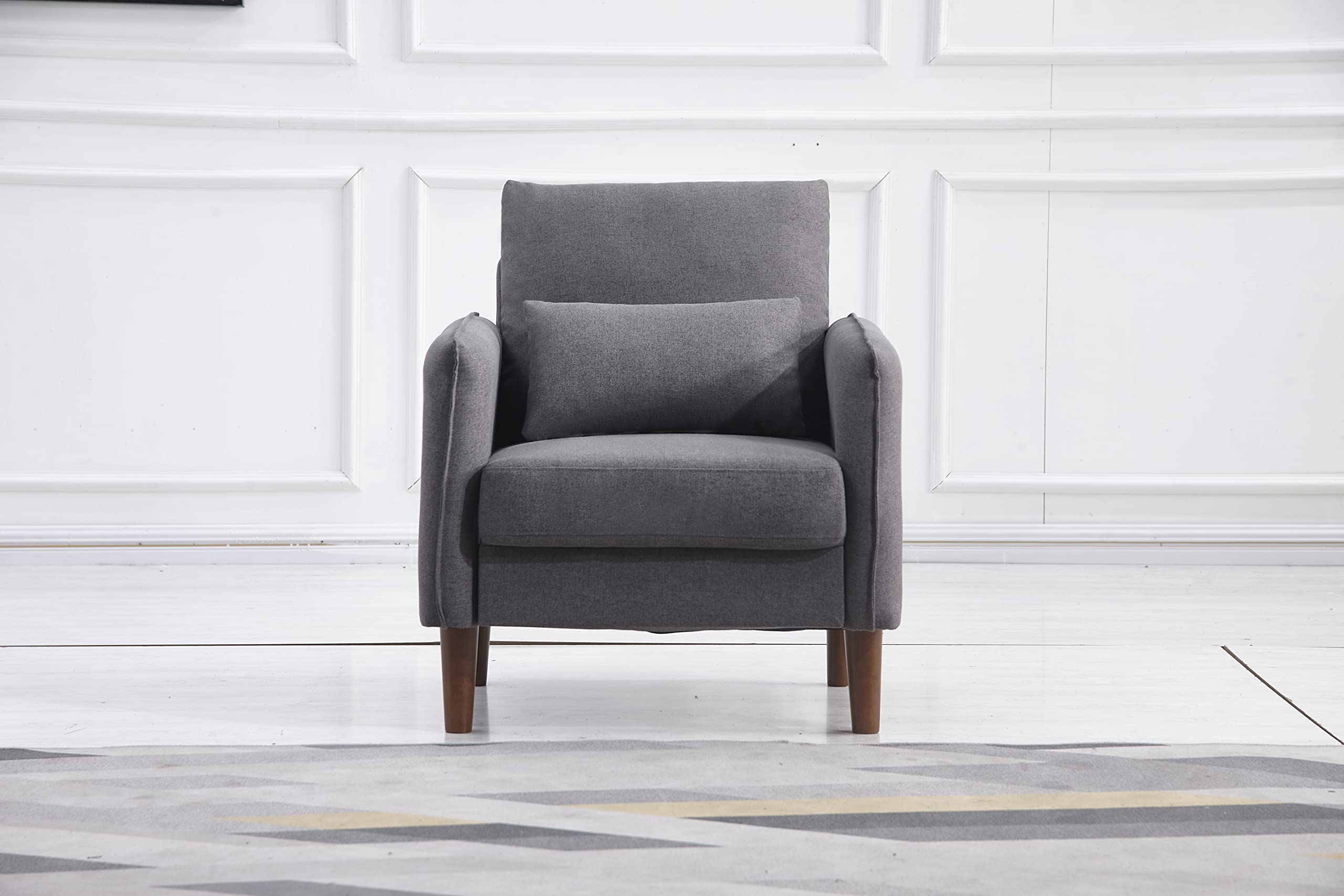 Mid-Century Modern Accent Chair - Tufted Armchair with Linen Fabric for Living Room, Bedroom & Reading Nook - Dark Gray Comfortable Lounge Chair with Tool-Free Assembly | Perfect for Small Spaces, Home Office & Cozy Corners