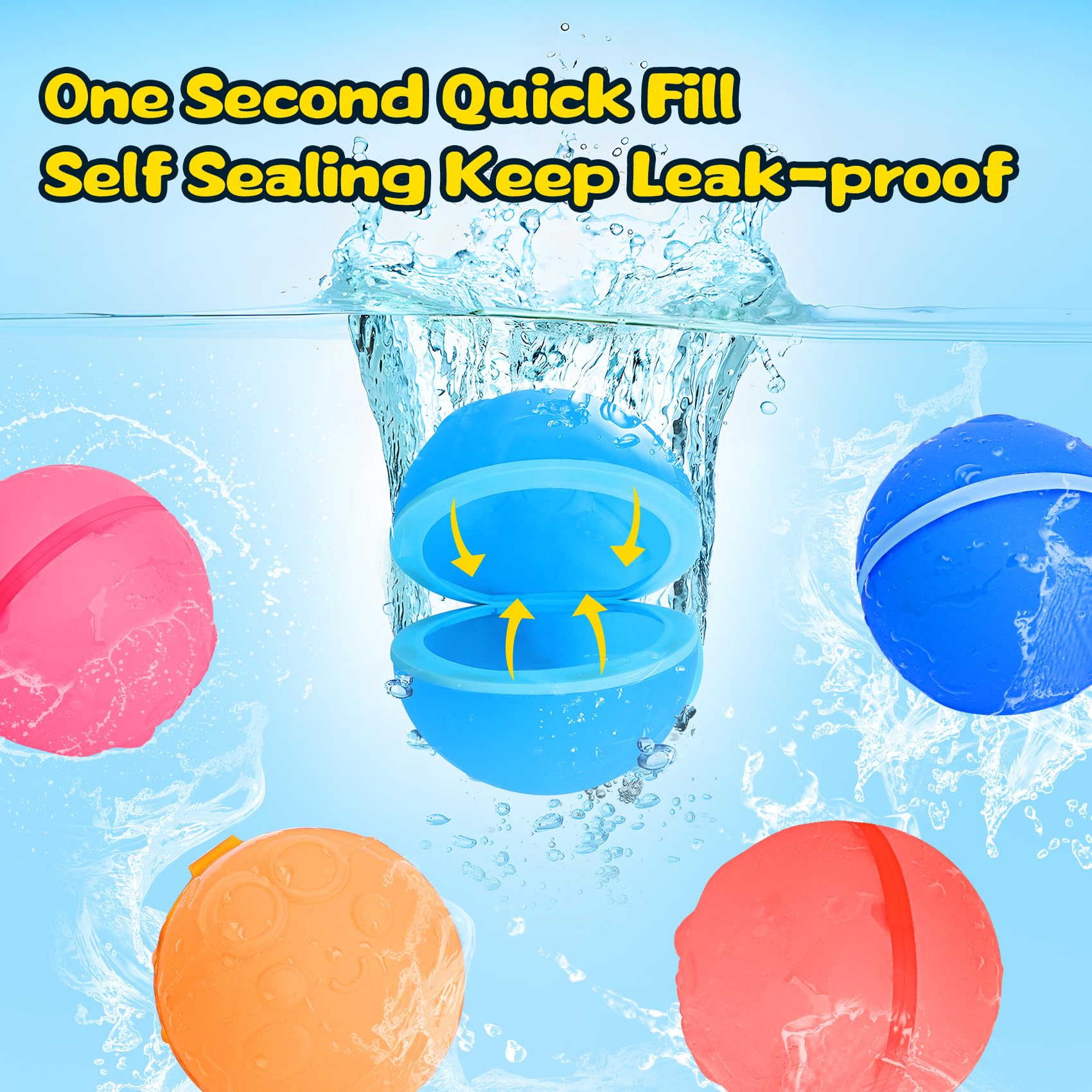 8 Pcs Reusable Water Balloons - Quick Refillable Self-Sealing Magnetic Water Balls for Kids & Adults | Silicone Water Toys for Summer Outdoor Fun, Pool Parties & Beach Games