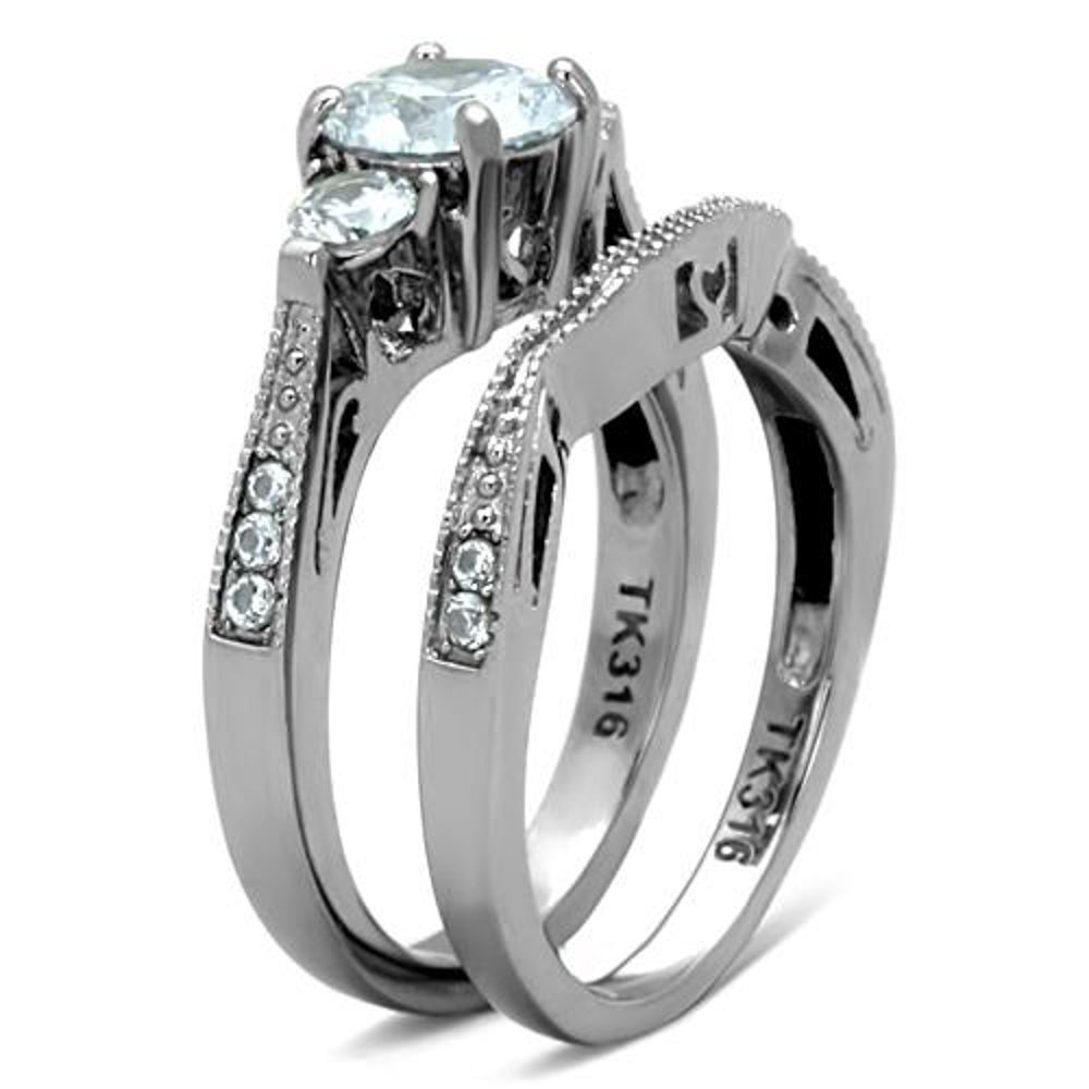 Marimor Jewelry Hers & His Stainless Steel 3-Piece Cubic Zirconia Wedding Ring Set with Eternity Band - Perfect for Couples, Anniversaries & Romantic Occasions