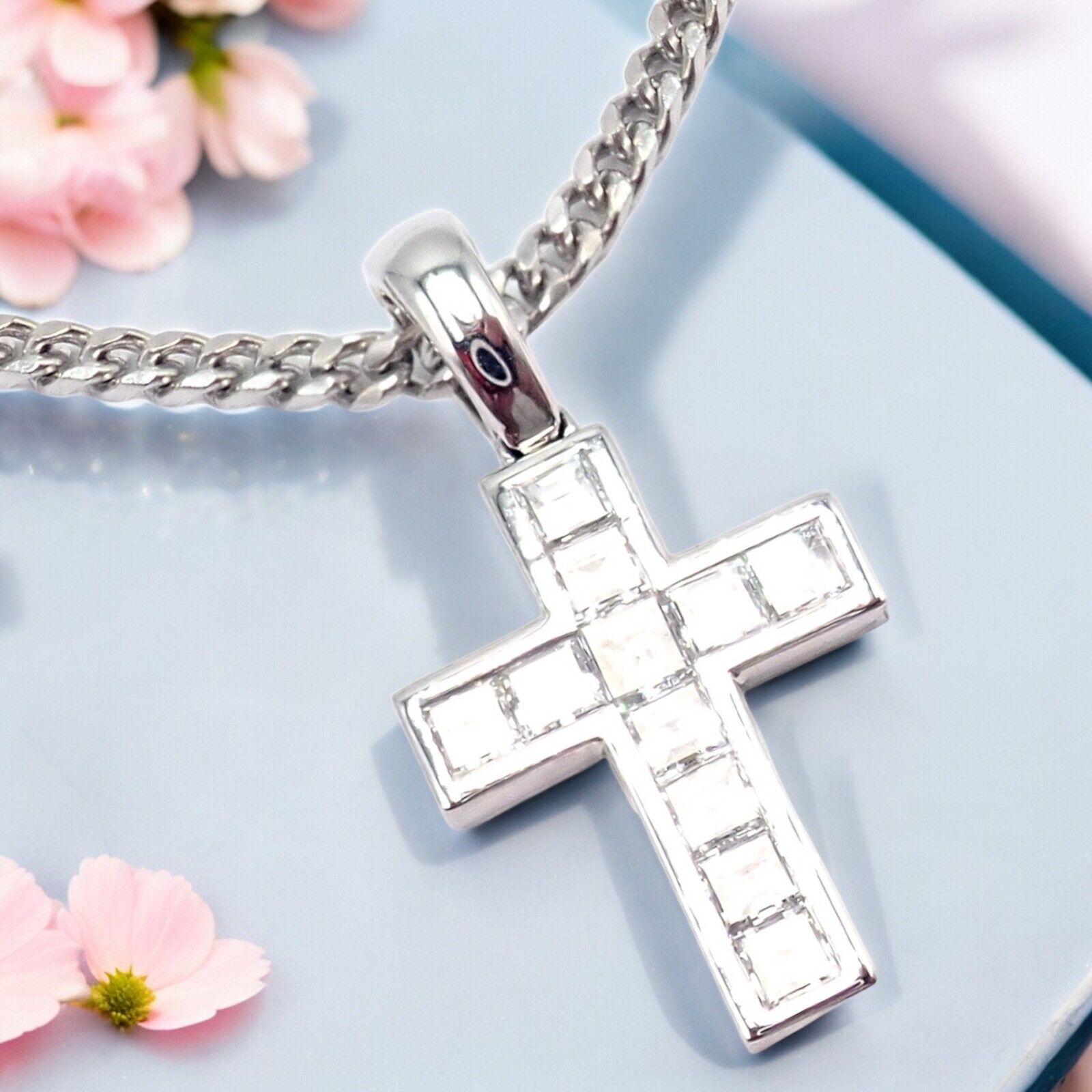 Authentic Cartier 18K White Gold Diamond Cross Pendant Necklace for Women - Luxury Gift for Anniversary, Valentine's Day & Special Occasions