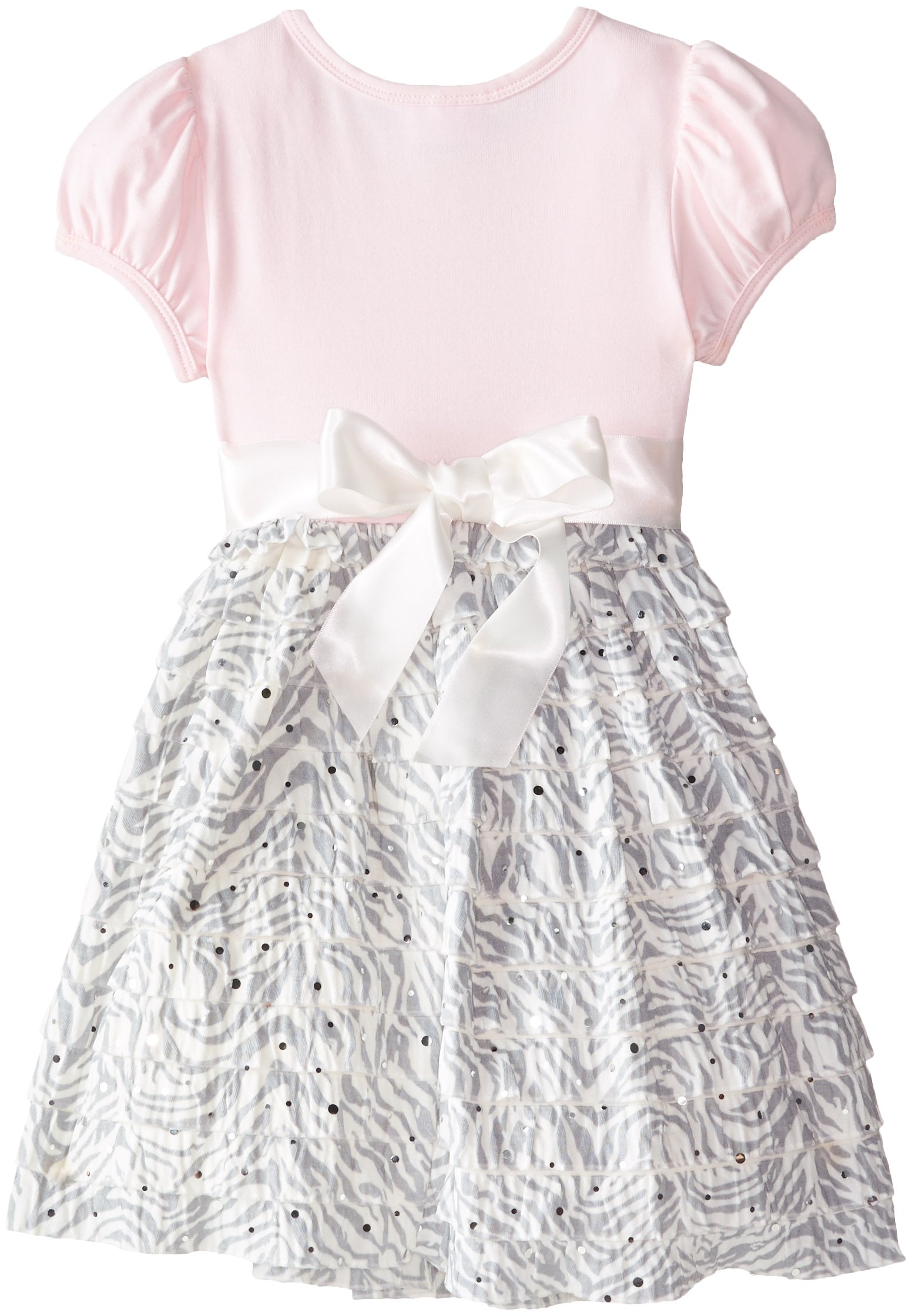 Bonnie Jean Girls' Sparkly Zebra Print Dress with Eyelash Trim - Perfect for Birthday Parties, Pageants, and Special Occasions
