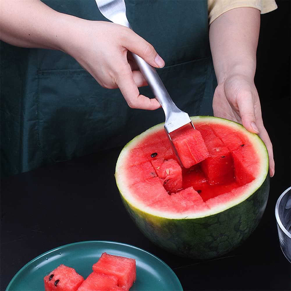 2-Pack Stainless Steel Watermelon Slicer & Fork - 2-in-1 Watermelon Cutting Tool for Summer BBQs, Family Parties, Camping & Outdoor Picnics - Easy Fruit Slicing Knife for Watermelons, Melons & Large Fruits