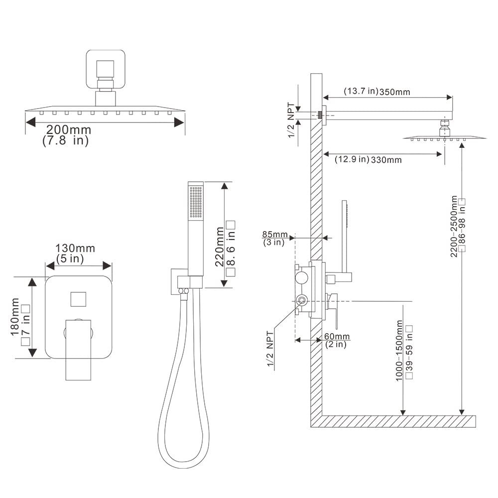 Luxury Brushed Nickel Shower System - Wall Mounted Rainfall Shower Head Combo Set with Brass Faucet & Rough-in Valve (Perfect for Modern Bathroom Renovations & Spa-Like Shower Experience)