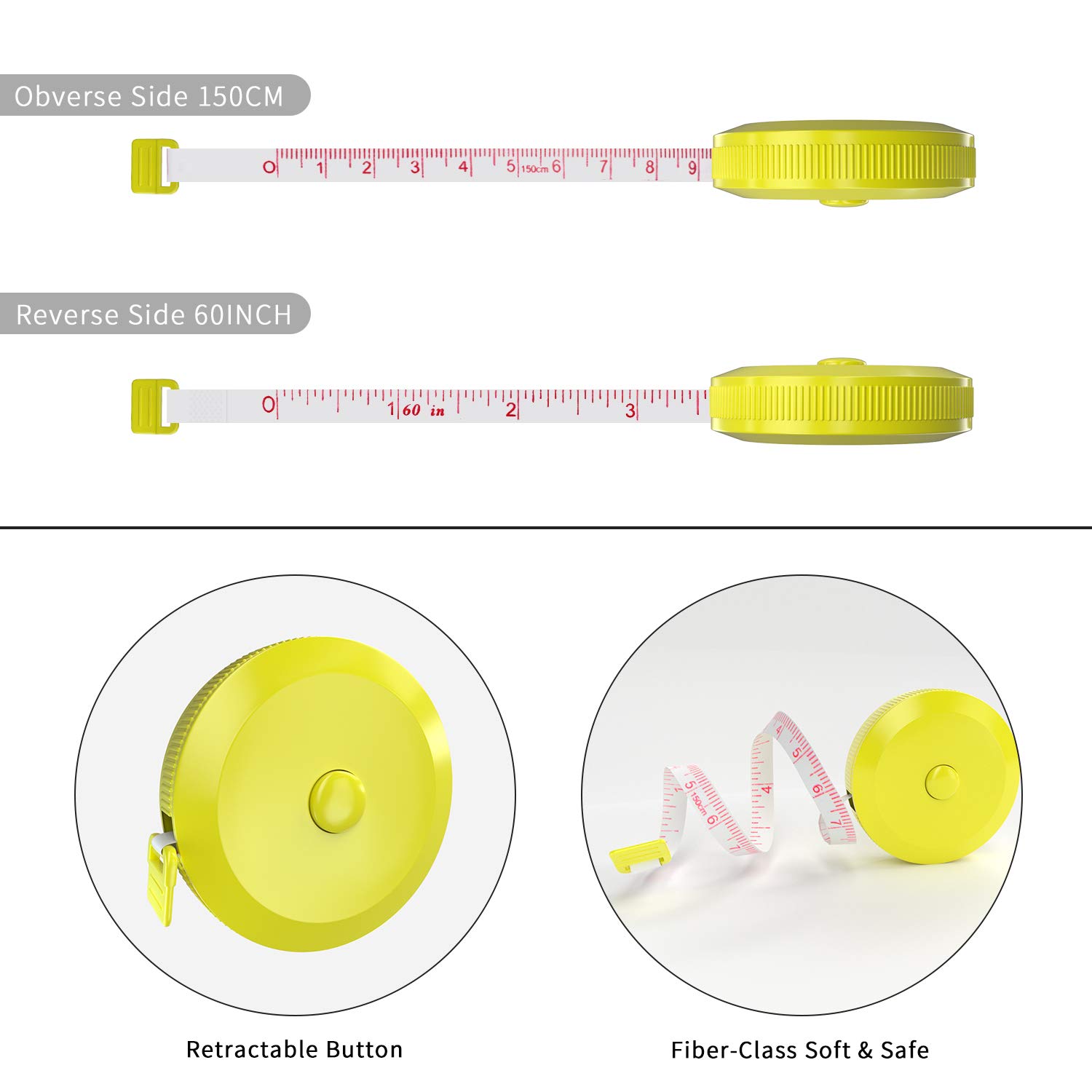 DiCUNO 60-Inch Soft Retractable Measuring Tape (3-Pack) - 1.5 Meter Flexible Sewing Tailor Tape for Body Measurements, Dieting & Craft Projects | Perfect for Weight Loss Tracking, Dressmaking & DIY Sewing