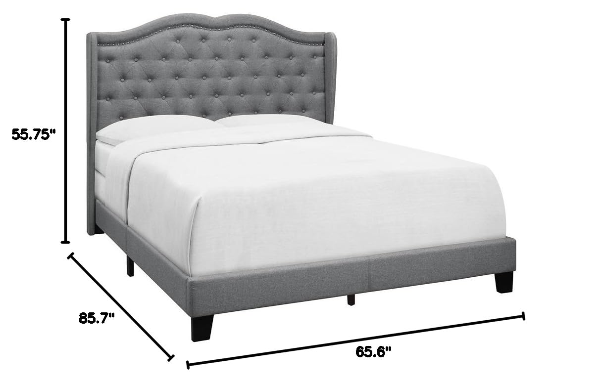 Aden Upholstered Queen Size Bed in Light Grey - Modern Upholstered Platform Bed Frame with Button Tufted Headboard for Bedroom, Guest Room & Master Suite