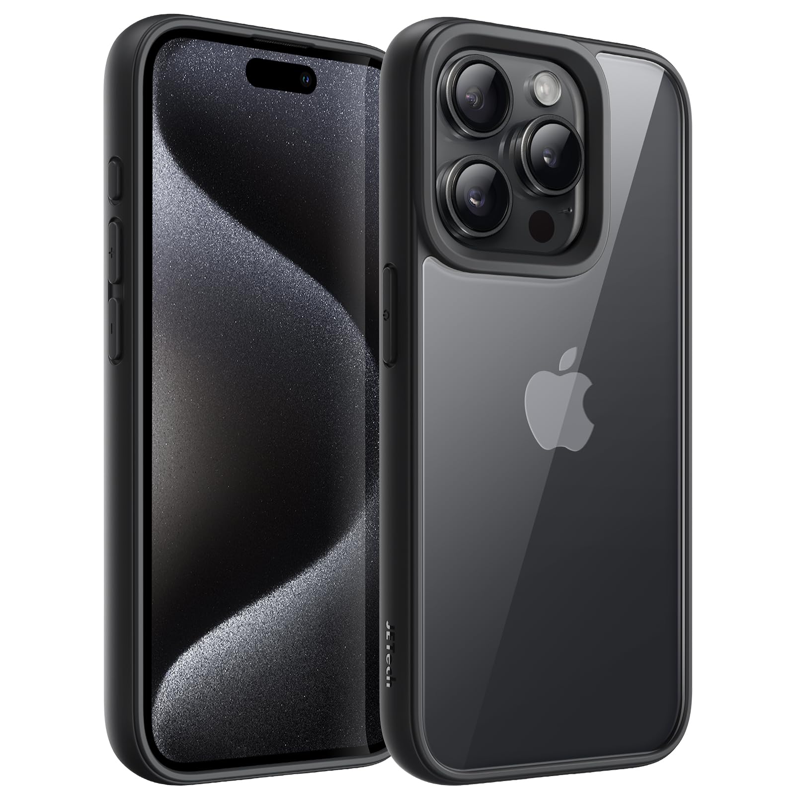 JETech Shockproof Bumper Case for iPhone 15 Pro Max 6.7-Inch - Matte TPU Frame with Anti-Scratch Clear Back (Black Titanium) | Protective Phone Cover for Everyday Use, Outdoor Activities & Travel