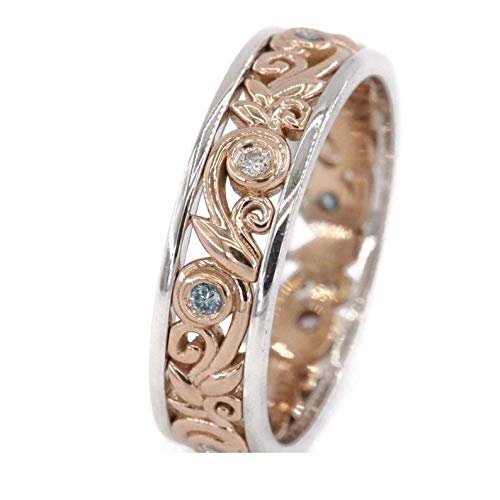 Organic Nature Leaf Wedding Eternity Ring | Bohemian Filigree Scroll Vintage Inspired Two Tone Rustic Wedding Band for Women | Perfect for Boho Bridal, Nature-Themed Ceremonies & Anniversary Gifts