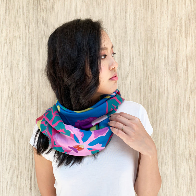 Orchidea Blue Cotton Scarf for Women - Soft Lightweight Fashion Accessory for Spring, Fall & Winter - Perfect for Office, Travel & Casual Outfits