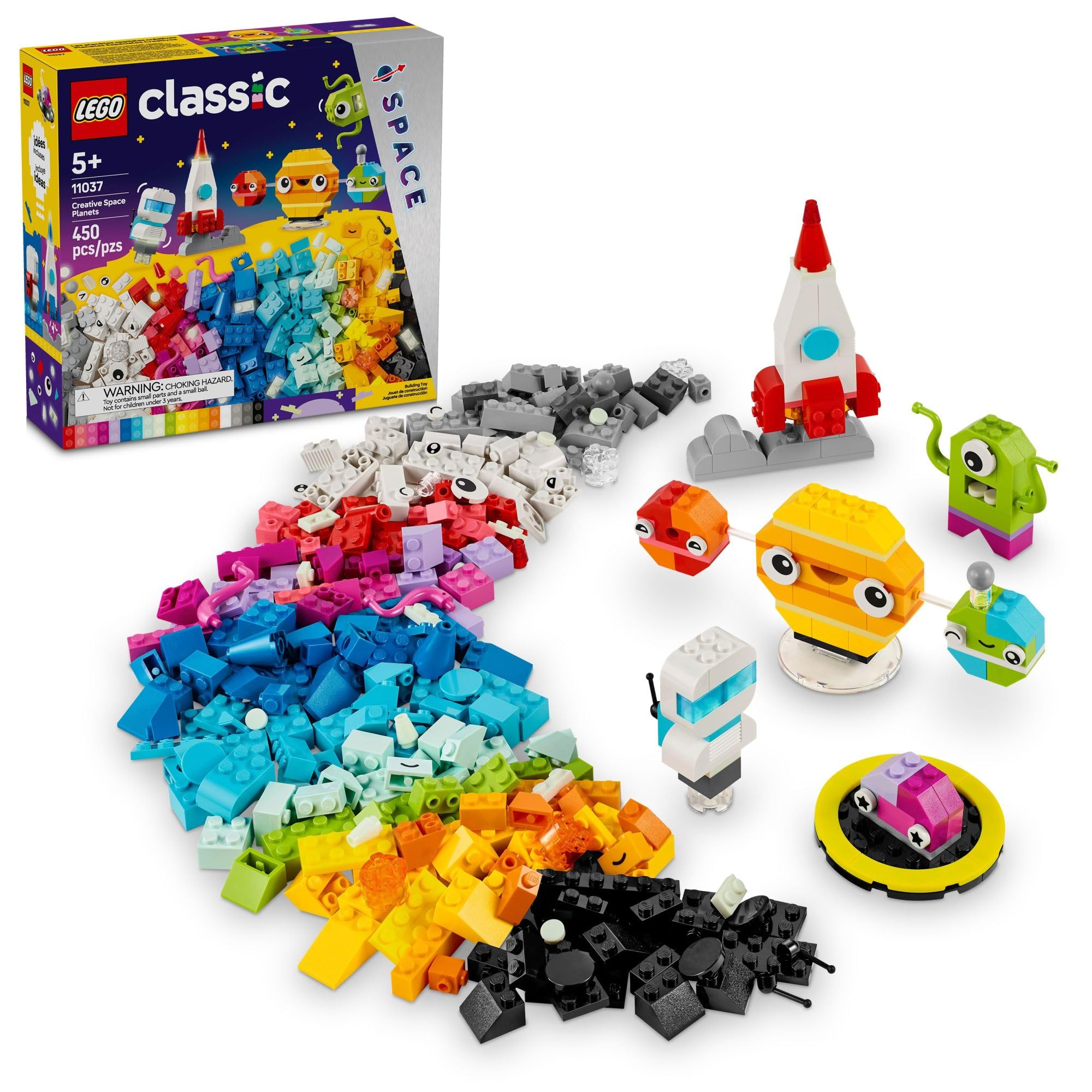 LEGO Classic Creative Space Planets Building Toy Set for Kids Ages 5+ | 11037 Pieces with Alien, Rocket Ship & Glow-in-The-Dark Bricks | STEM Educational Gift for Boys & Girls | Perfect for Birthday Presents & Space-Themed Playtime