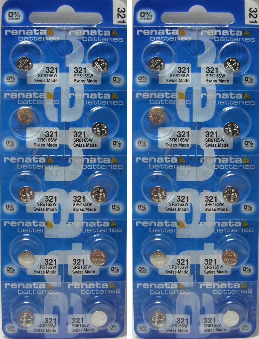 Renata 321 SR616SW 1.55V Silver Oxide Watch Batteries (20-Pack) - Long-Lasting Power for Watches, Calculators & Small Electronics - Perfect Replacement for Timex, Casio & Seiko Watches