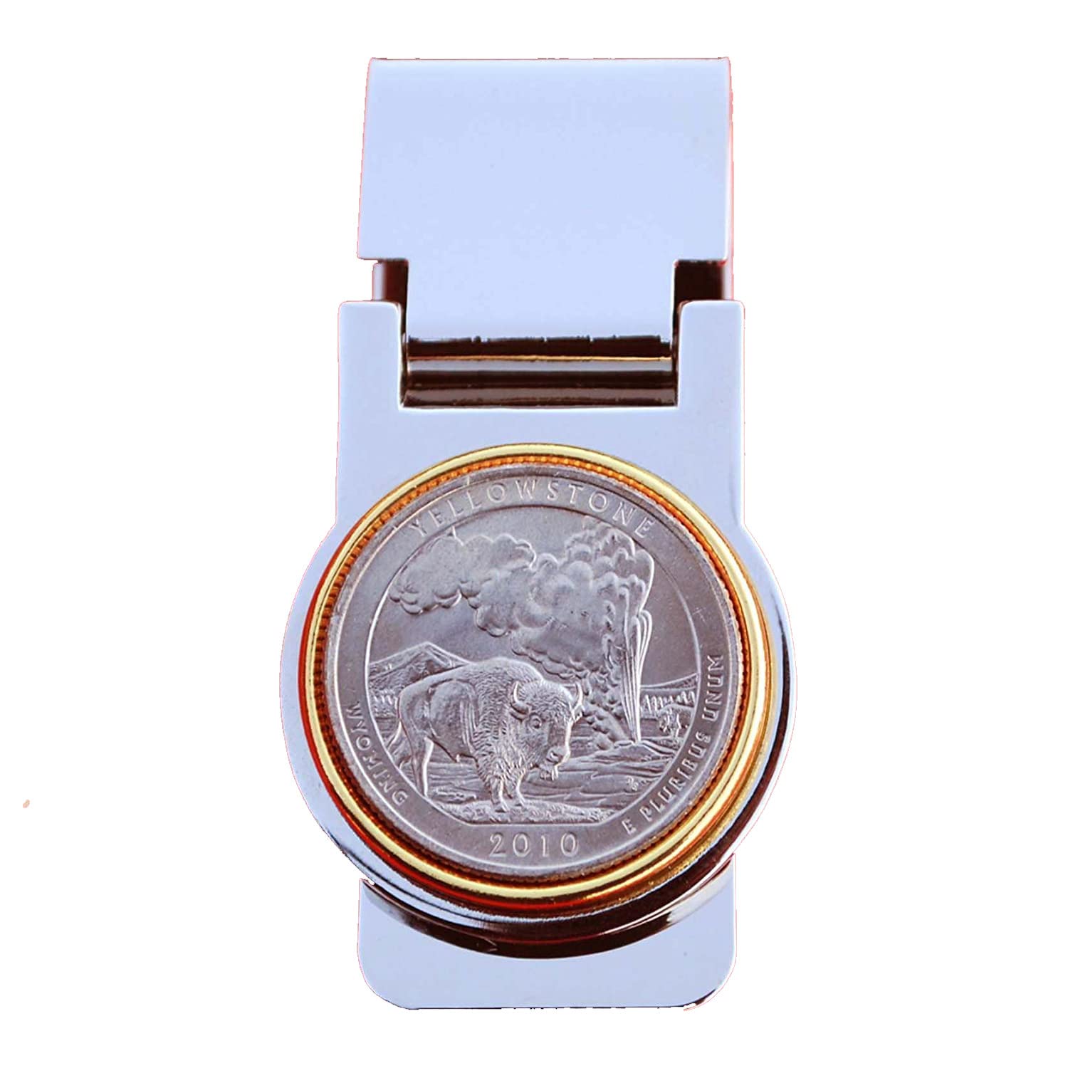 2010 Wyoming Yellowstone National Park America the Beautiful Quarter Coin with Hinged Money Clip | US Collectible Coin & Cash Holder for Travel, Gifts, Coin Collectors