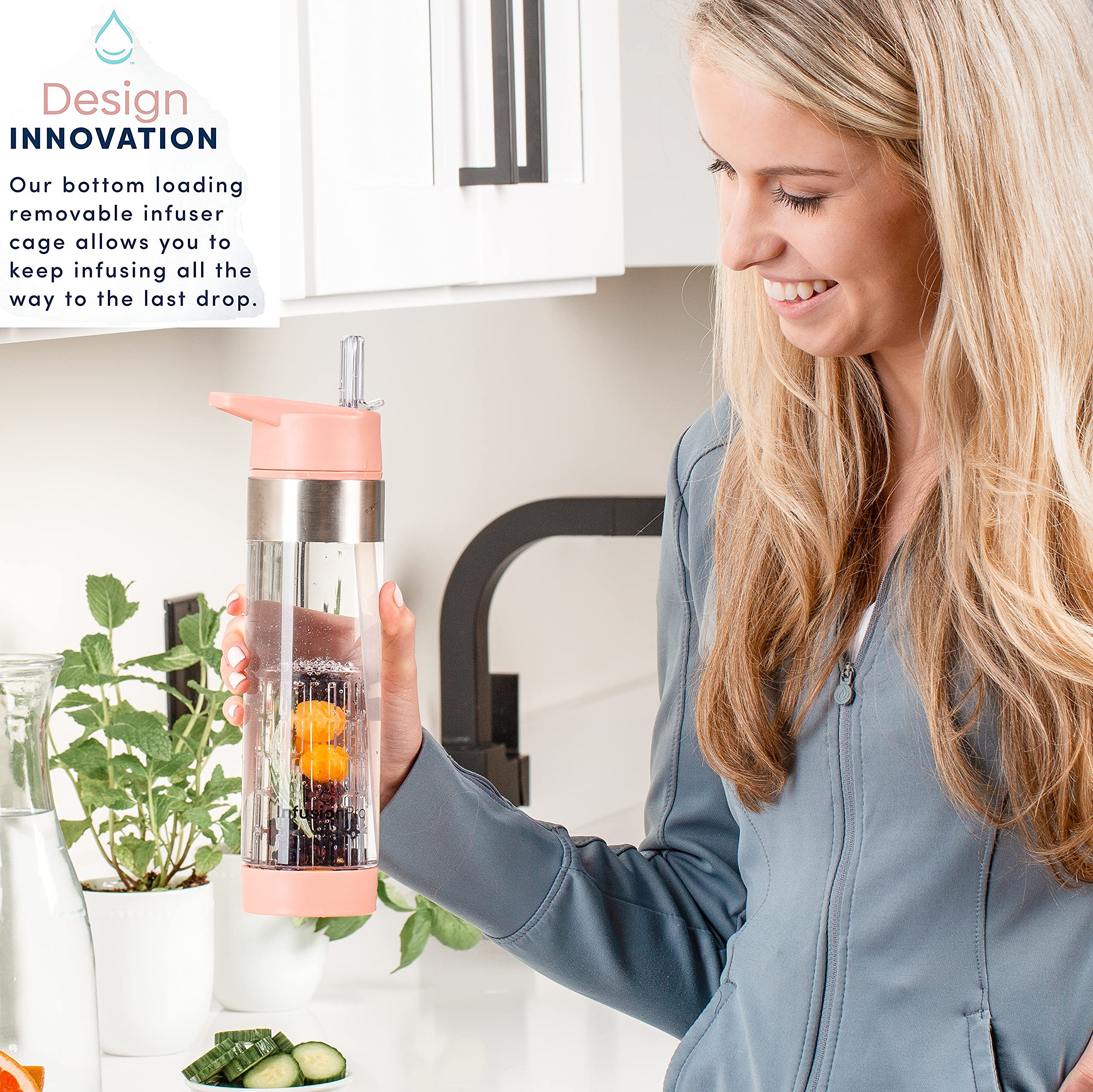 Infusion Pro 24oz Fruit Infuser Water Bottle with Flip-Up Straw, Insulated Sleeve & Free eBook - Bottom Loading Design for Enhanced Flavor (Blue Jade) - Perfect for Gym, Office & Outdoor Hydration