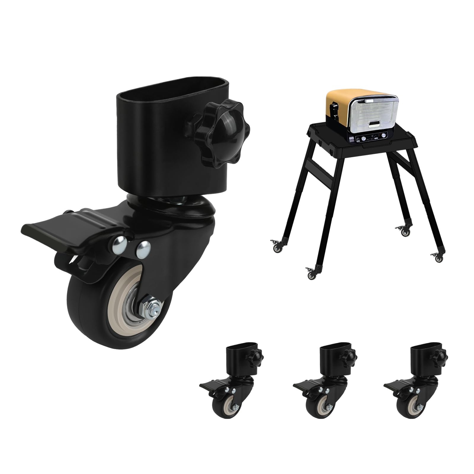 Ninja XSKUNSTAND Outdoor Stand Caster Wheels Kit - 360° Swivel with Brake for Ninja OG & OO Series Grill Stand & Pizza Oven Stand | Heavy Duty Woodfire Outdoor Grill Accessories | Perfect for Patio, Backyard BBQ & Outdoor Cooking