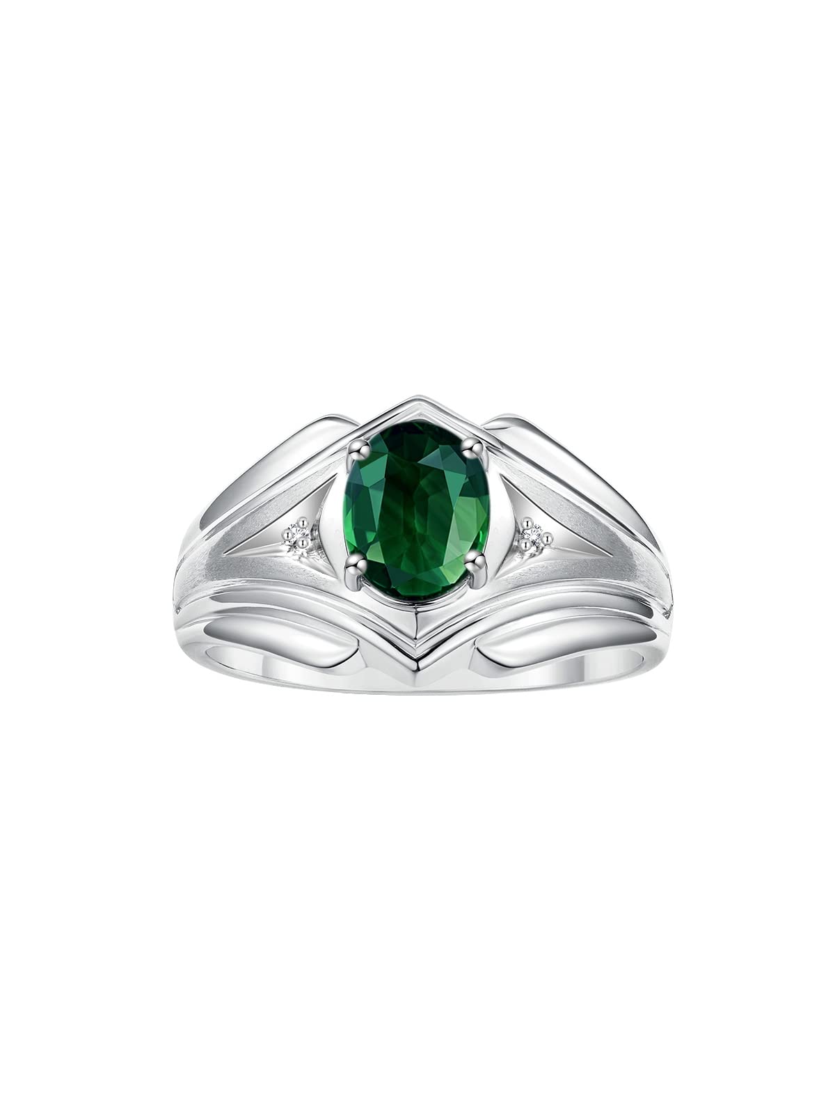 Rylos Men's Sterling Silver Rings - Classic Designer 9X7MM Oval Gemstone & Diamond Ring with Birthstone Options (Sizes 8-13) | Perfect for Weddings, Anniversaries & Gifts