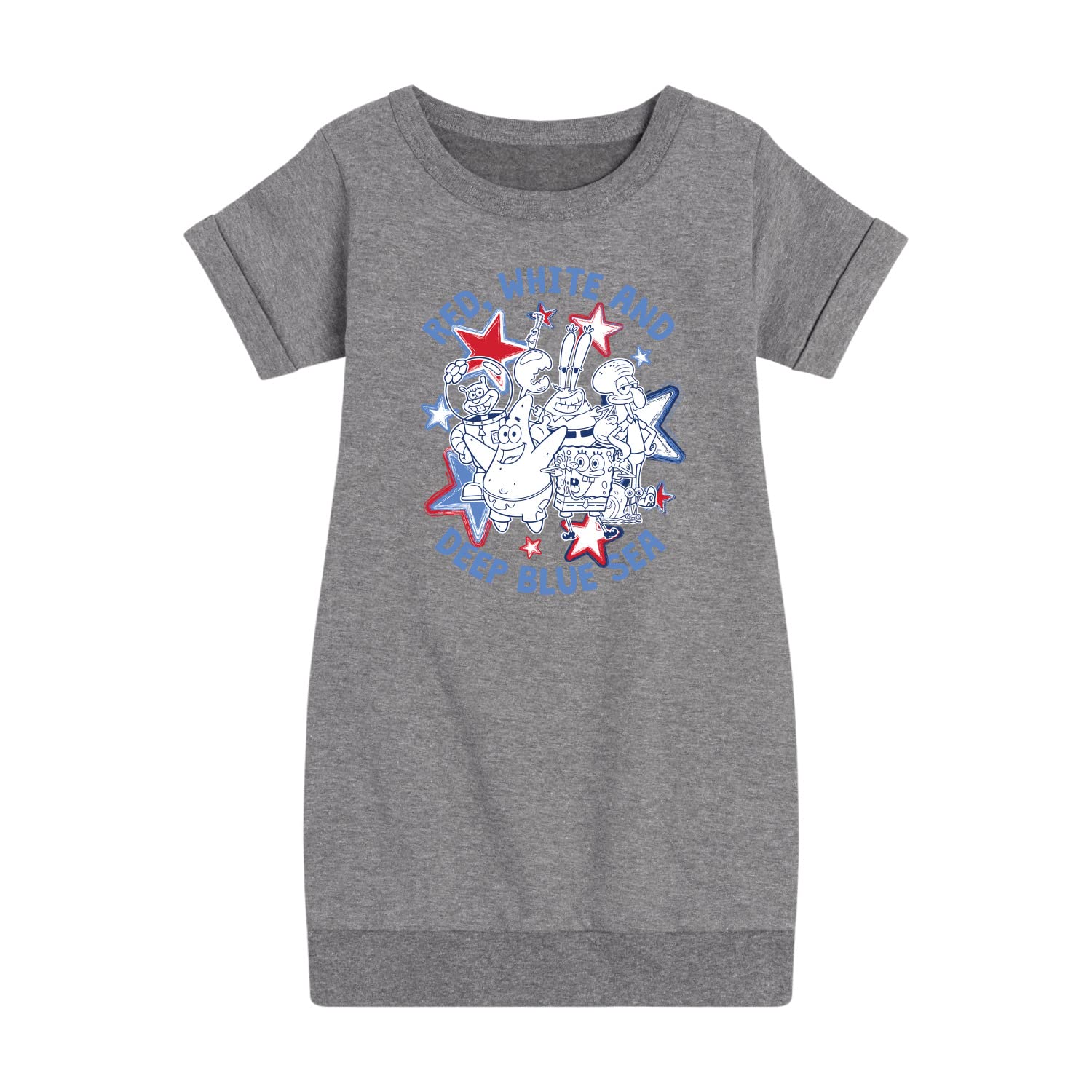 HYBRID APPAREL Spongebob Squarepants Fleece Dress for Toddler & Youth Girls - Red White & Deep Blue Sea - Soft Warm Kids Outfit for Playdates, School & Holiday Events