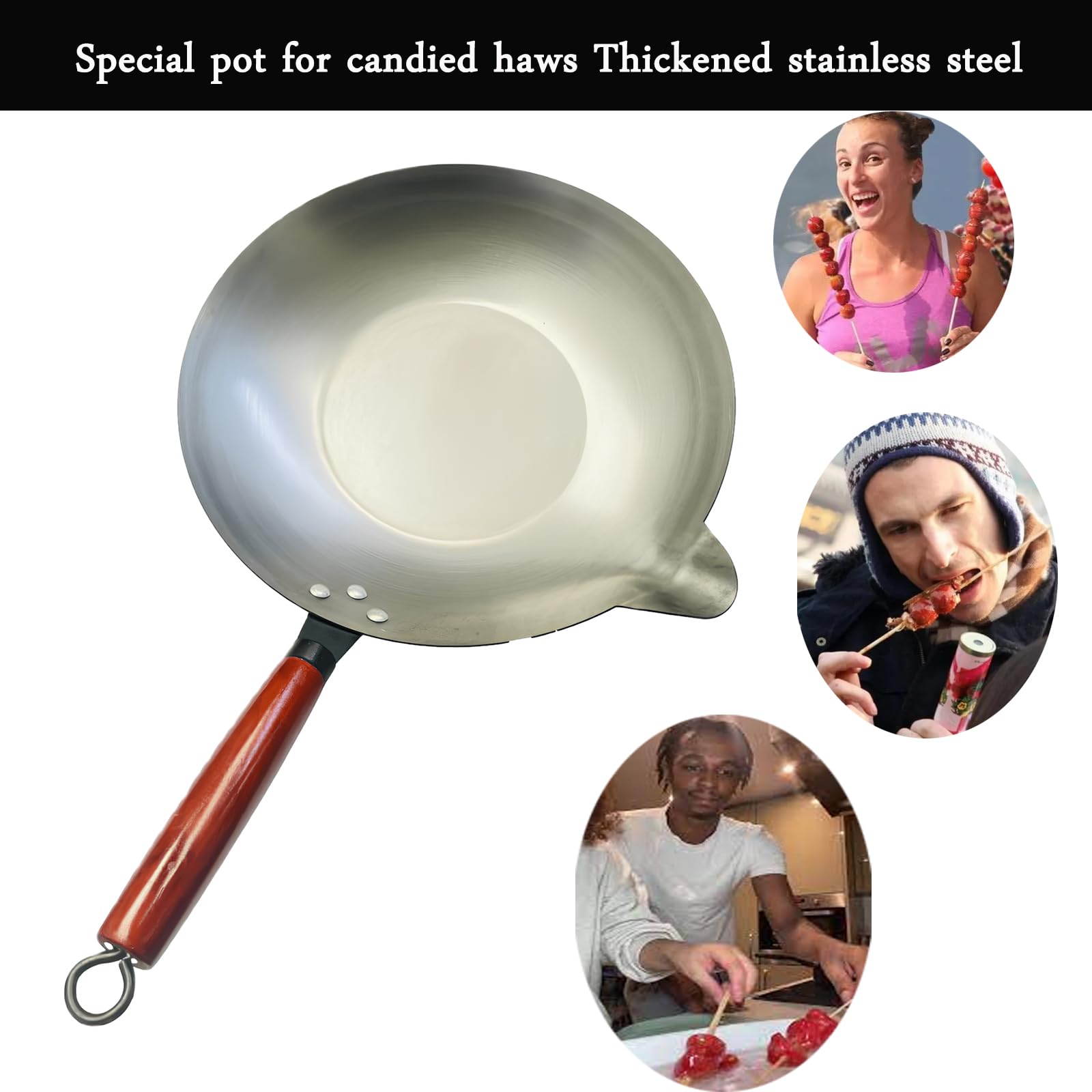 Large Cast Iron Melting Pot for Tanghulu, Sugar Dipping & Candy Making - Heavy Duty Stove Top Wok with Handle & Accessories - Perfect for DIY Candies, Chocolate Melting & Asian Dessert Cooking