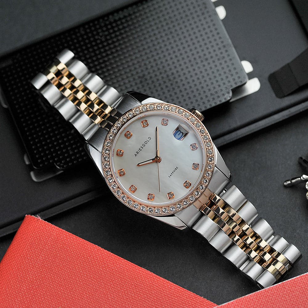 Aries Gold Rose Gold Two-Tone Stainless Steel Women's Watch B1069 2TR MP - Elegant & Durable Timepiece for Everyday Wear, Office & Special Occasions