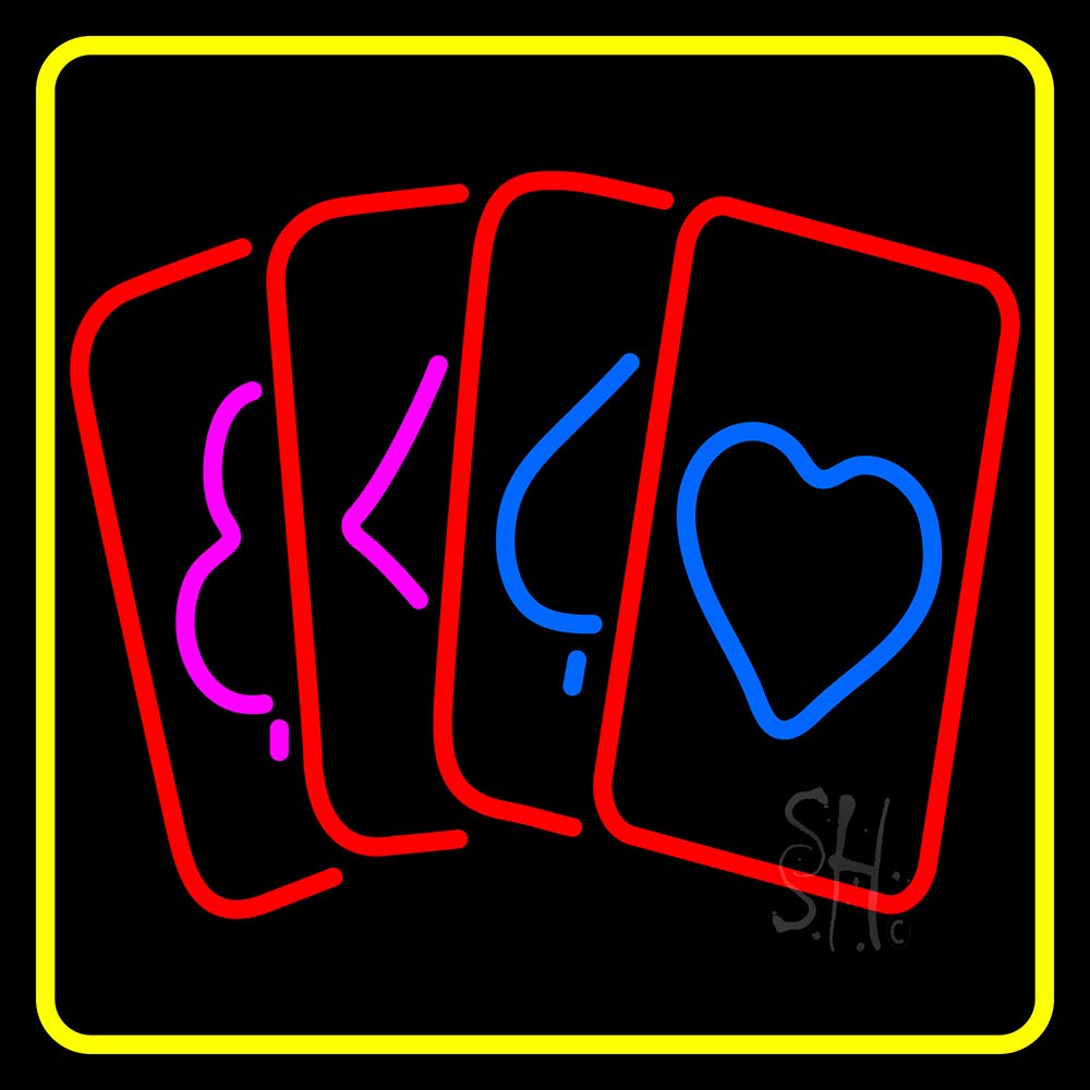 16x16 Inches Poker Cards Icon 2 LED Neon Sign with Dimmer - Black Square Cut Acrylic Backing - Bright Premium Indoor Wall Decor for Game Rooms, Bars, Arcades & Storefronts - Perfect for Casino Nights & Themed Parties