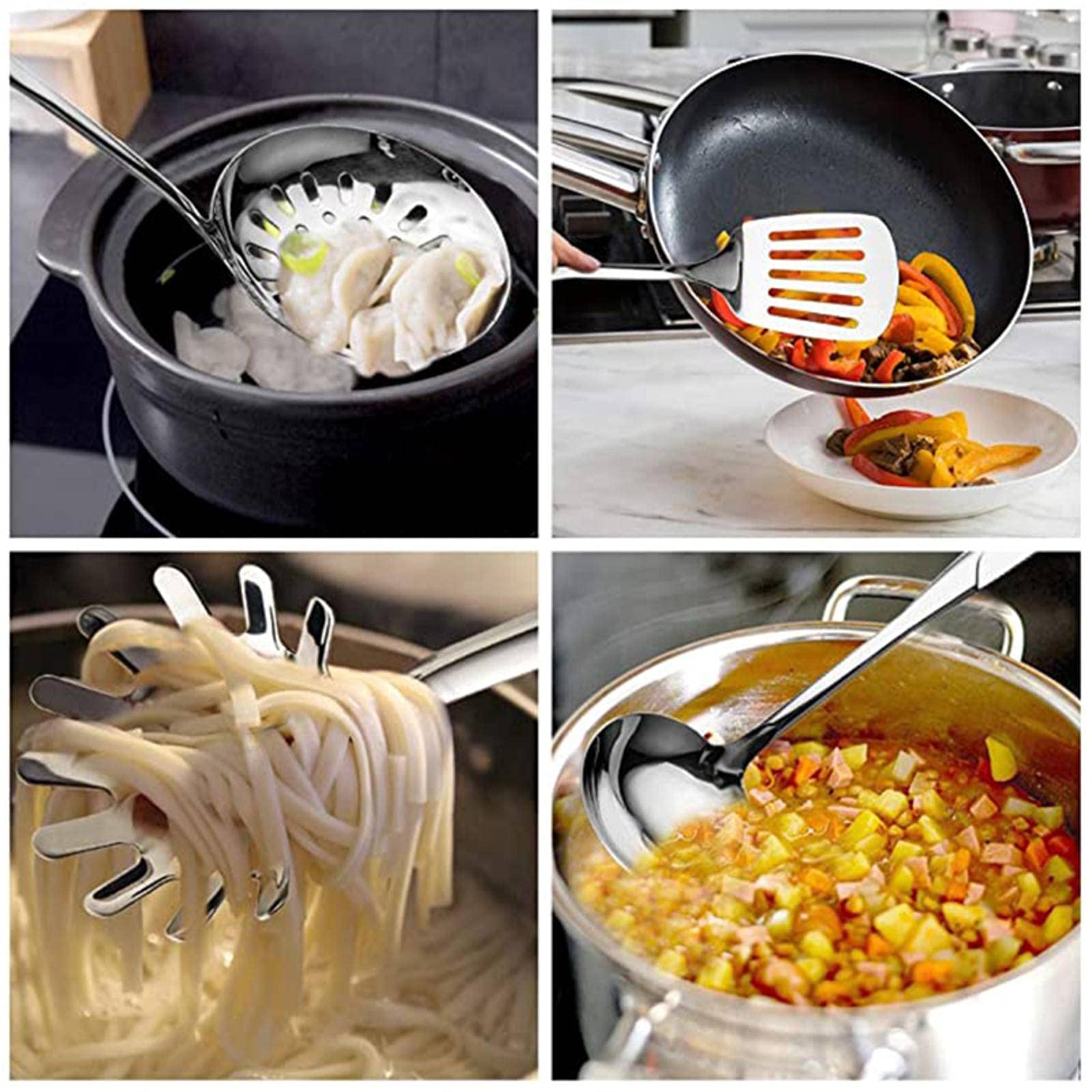 Premium 6-Piece Stainless Steel Kitchen Utensil Set - 304 Grade Cooking Tools with Rotating Holder (Includes Slotted Spoon, Spatula, Soup Ladle & More) - Perfect for Cooking, Baking & Serving - Dishwasher Safe & Durable