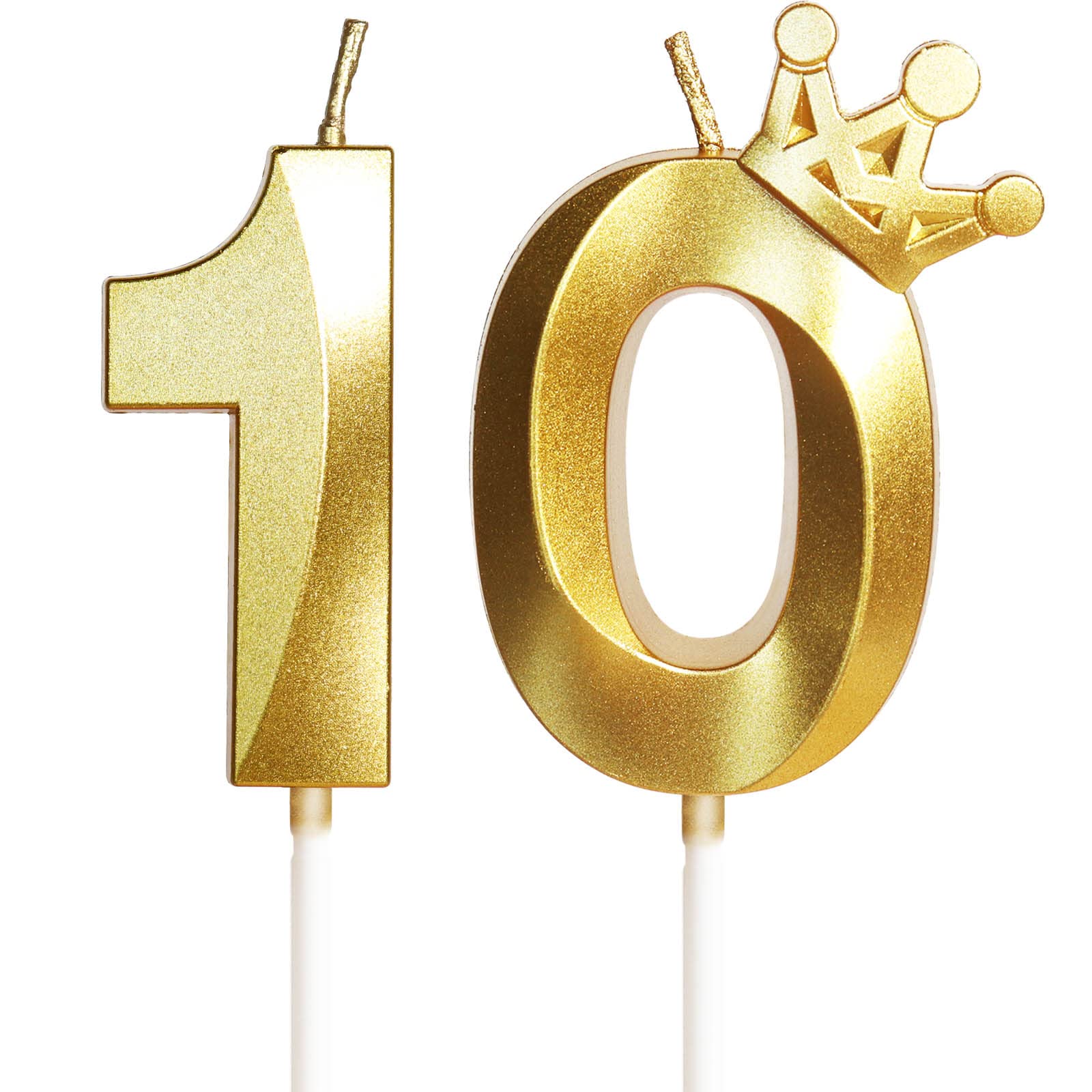 10th Birthday Cake Candles - Gold Number 10 with Crown Topper | 3D Design for Boys, Girls, Women, Men & Pets | Perfect for Birthday Parties, Weddings & Anniversaries | Cake Decorations & Celebration Supplies